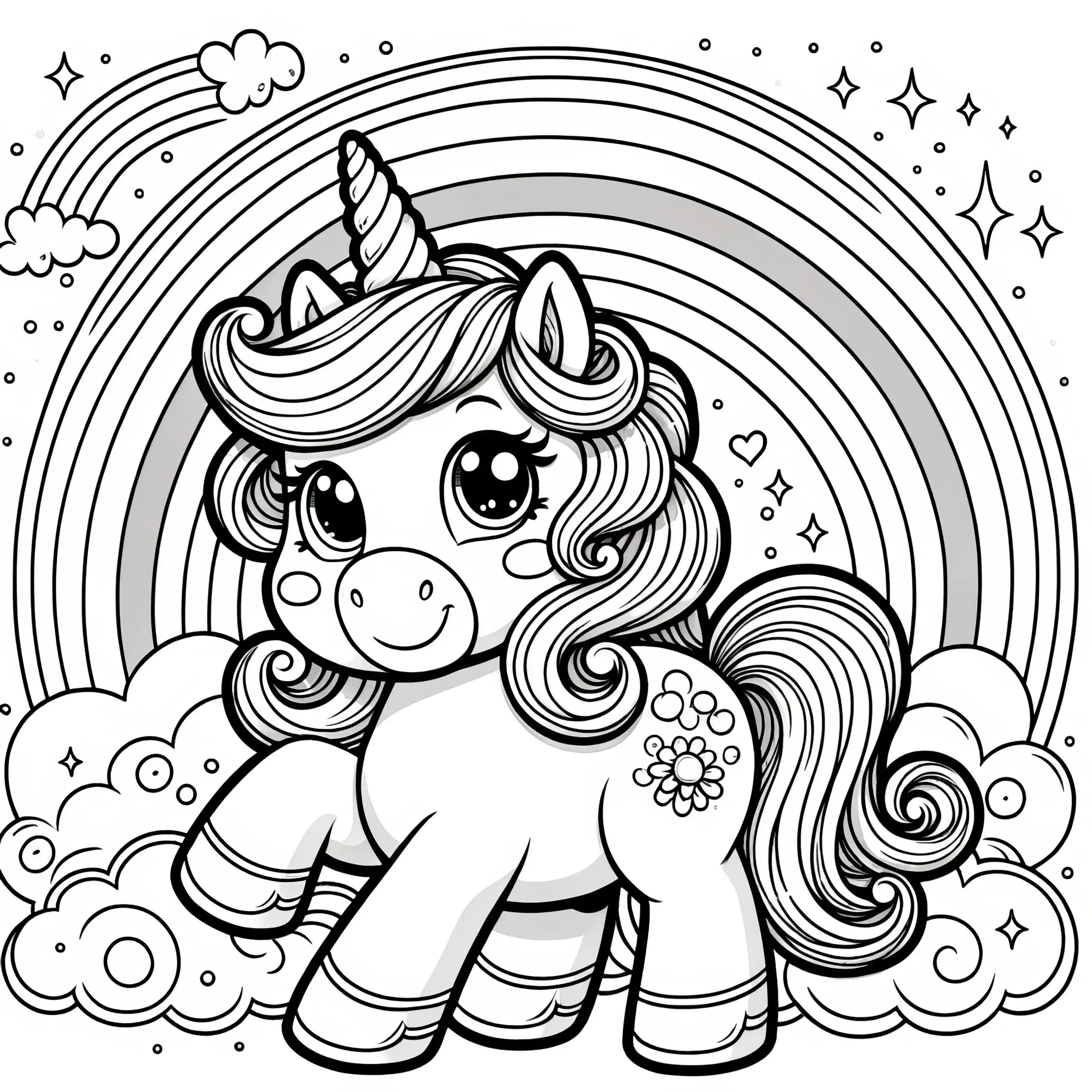 Einhorn unter Regenbogen: Ausmalbild für Kinder (Gratis)