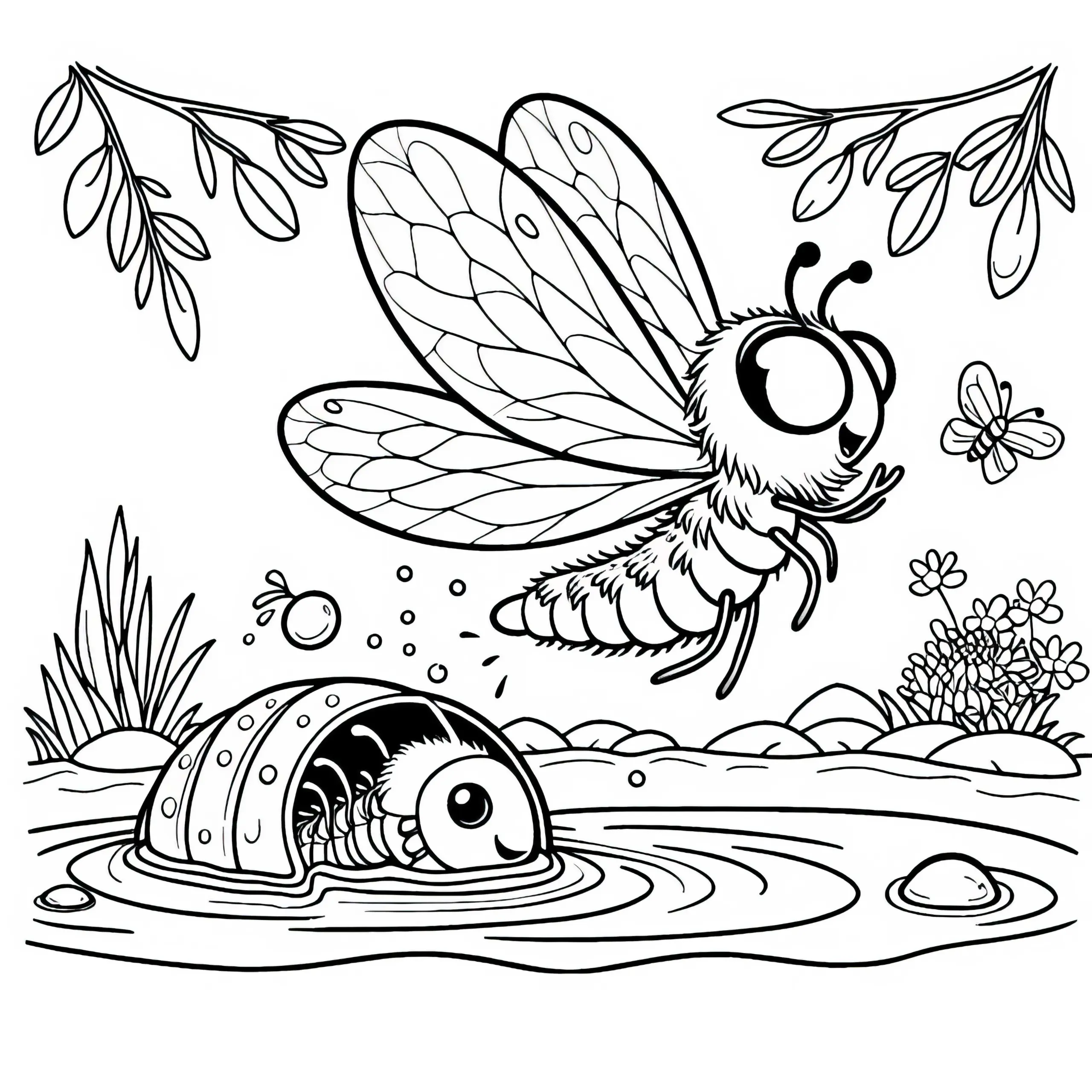 Eintagsfliege am Wasser – Ausmalbild kostenlos