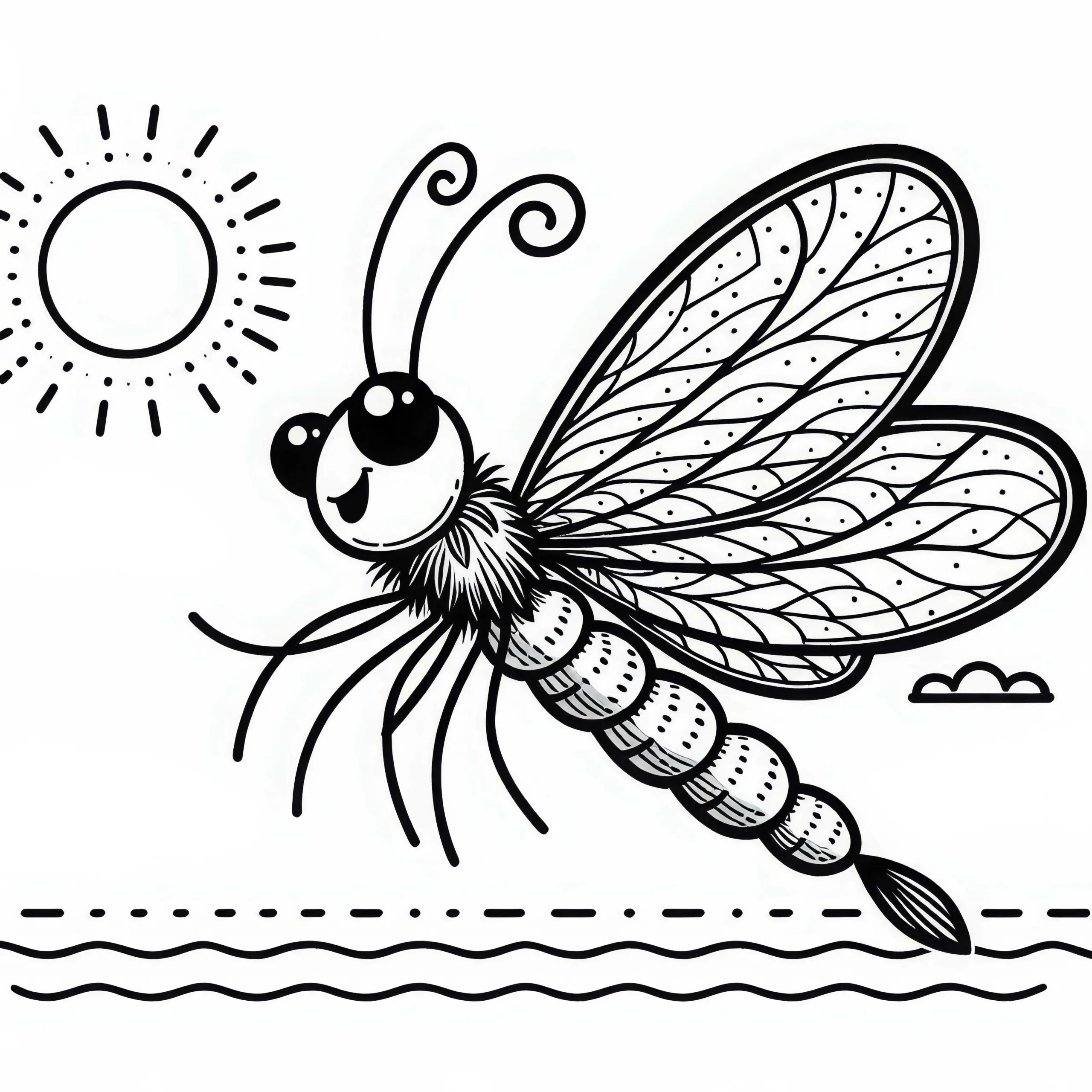 Eintagsfliege flattert durch die Luft – kostenlose Malvorlage (Ausmalbild)