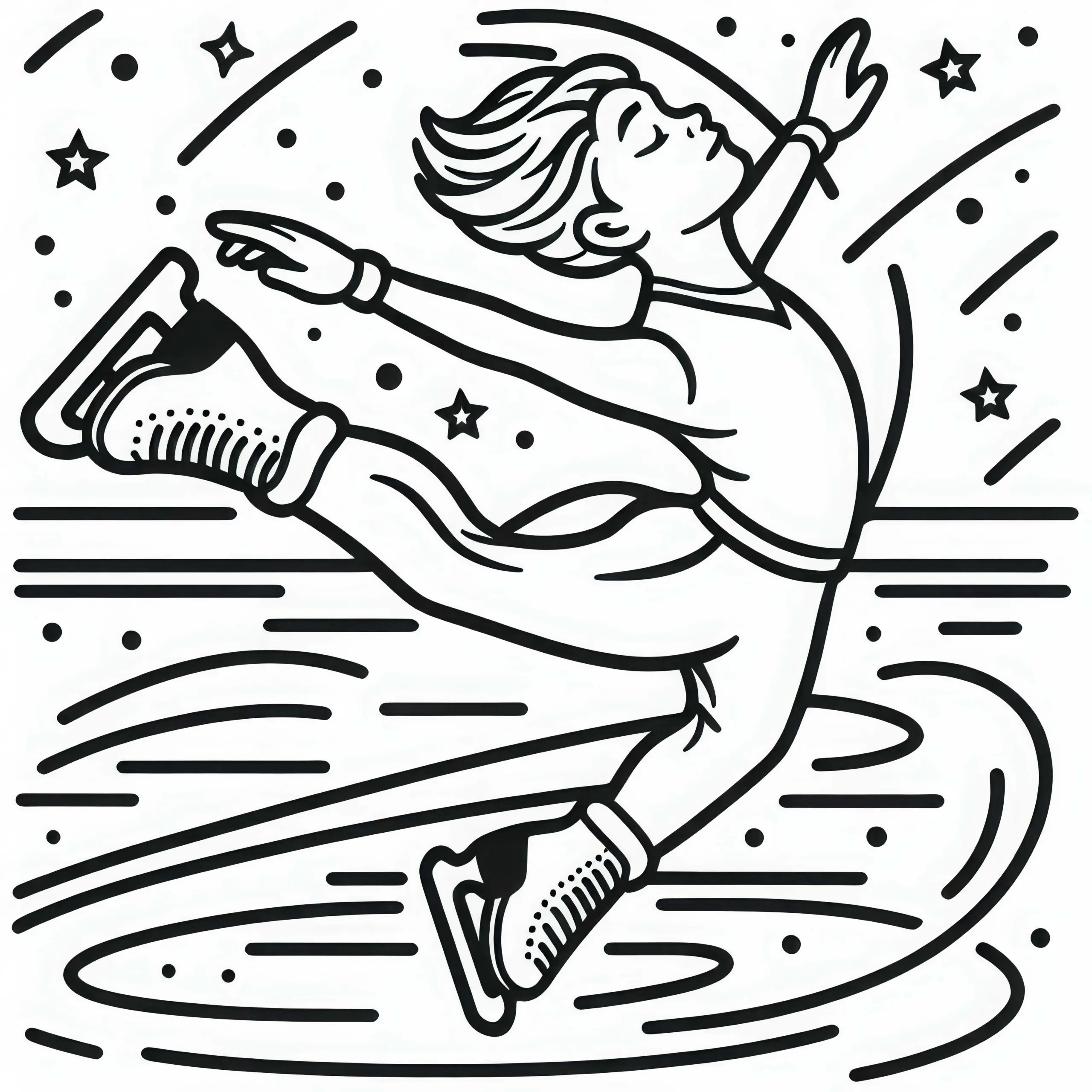 Einzelläufer springt beim Eiskunstlauf in die Luft – Malvorlage kostenlos (Ausmalbild)