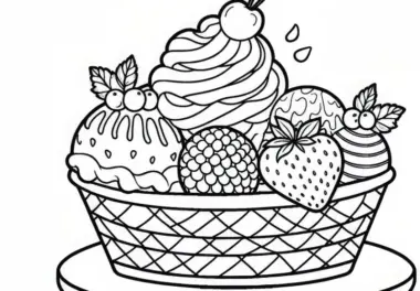Eis als Dessert – Malvorlage zum Ausmalen und Download