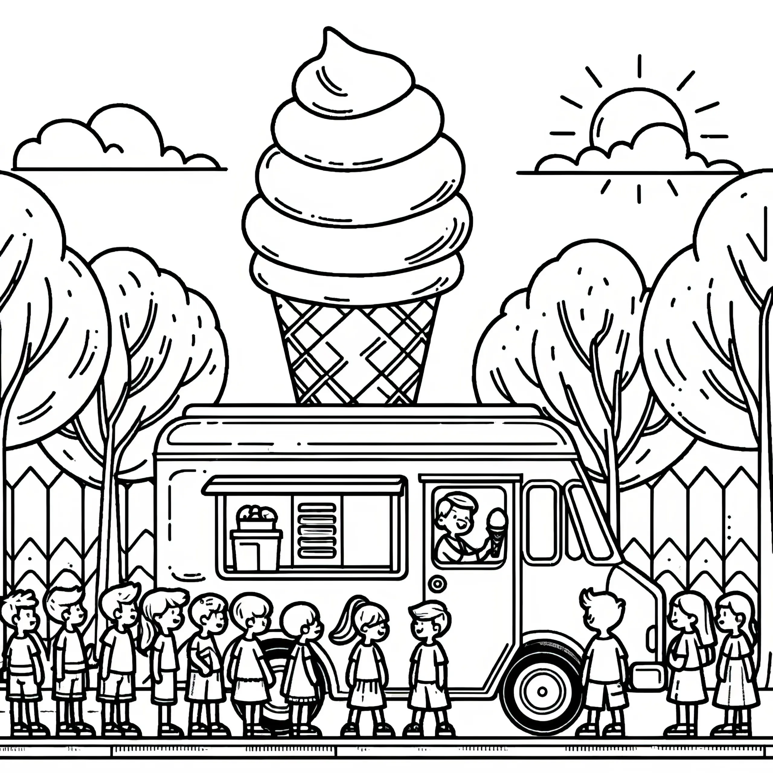 Eisauto mit Kindern: Ausmalbild kostenlos