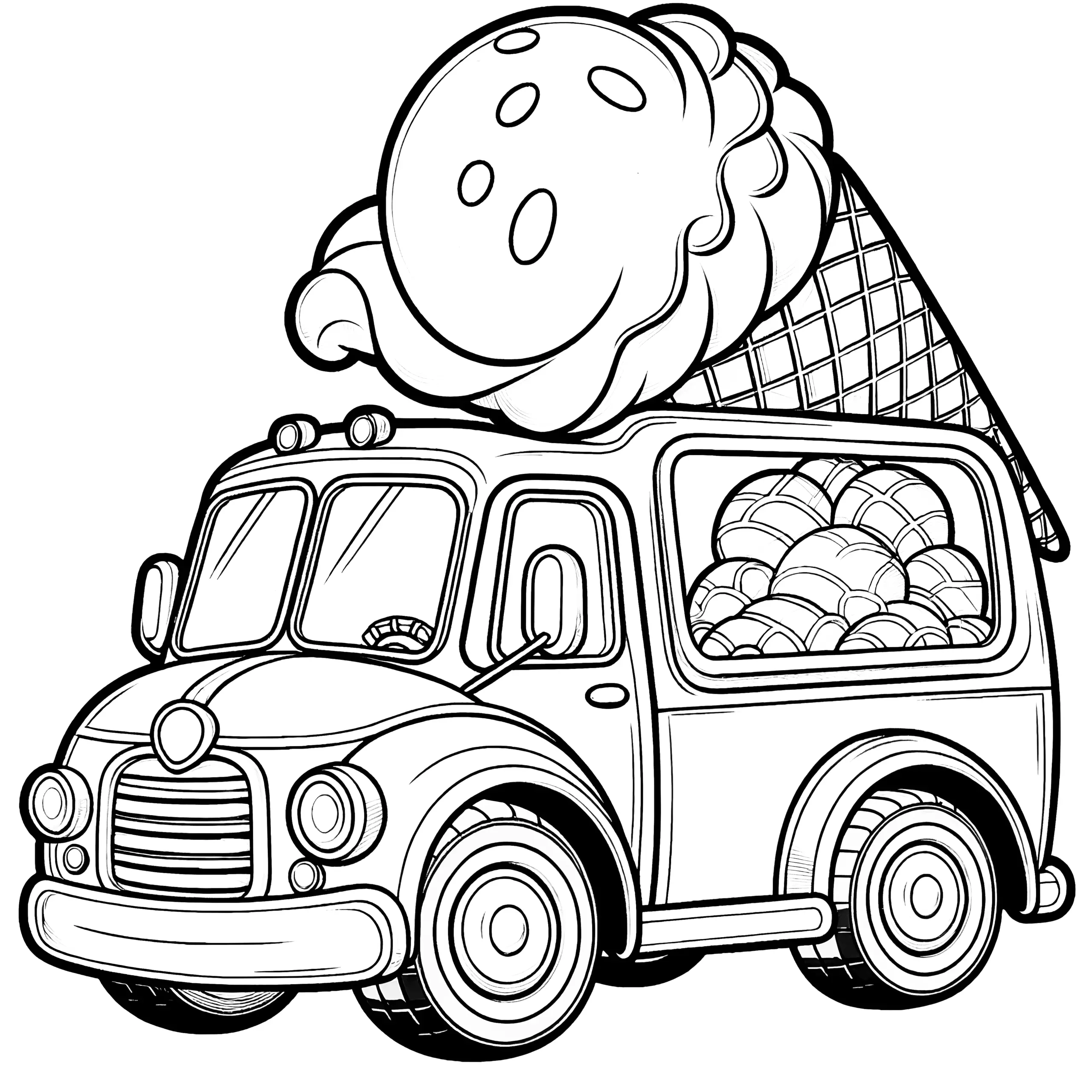 Eisauto im Oldtimer-Look: Malvorlage zum Herunterladen (Gratis) (Ausmalbild)