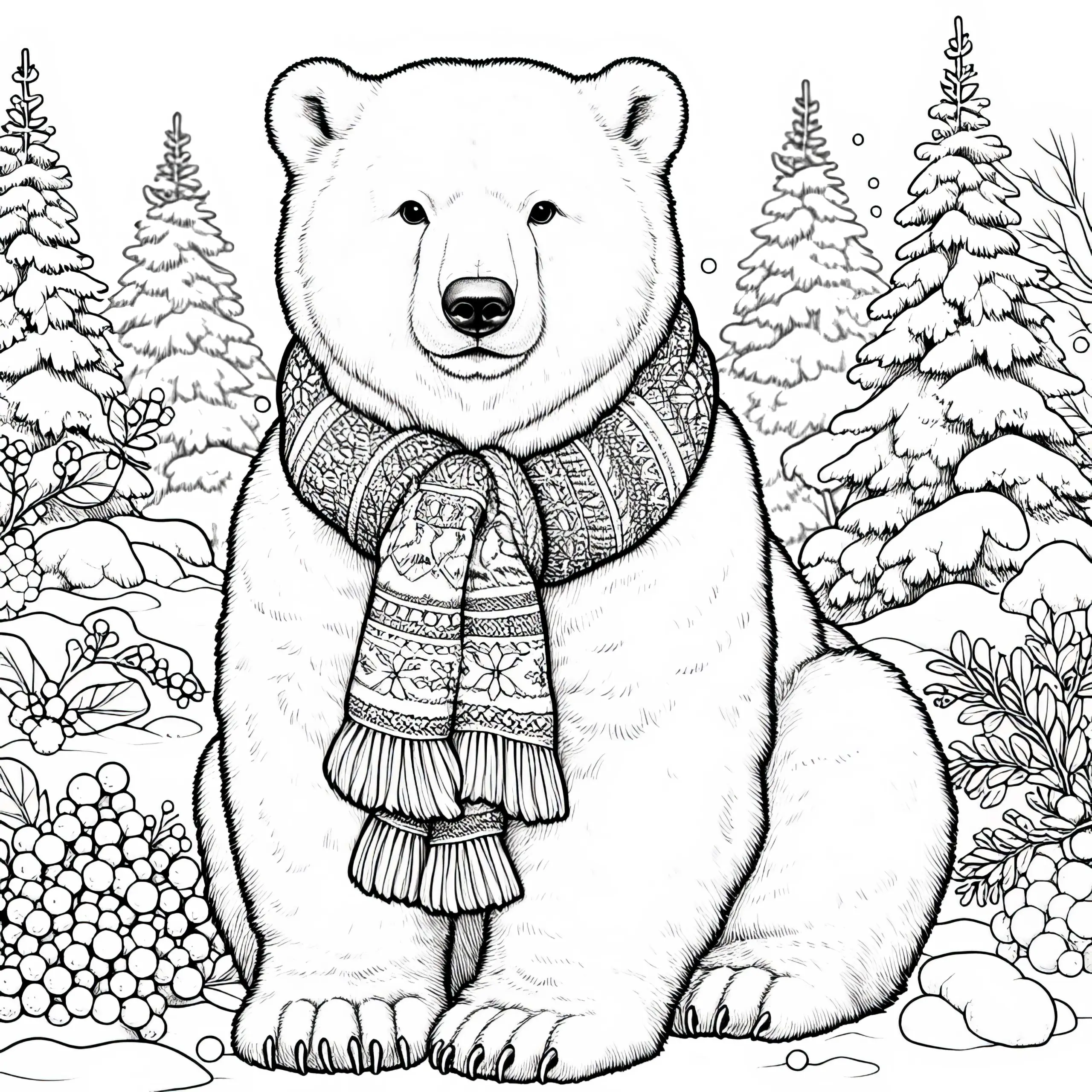 Eisbär mit Schal als Ausmalbild zum Herunterladen (Kostenlos)