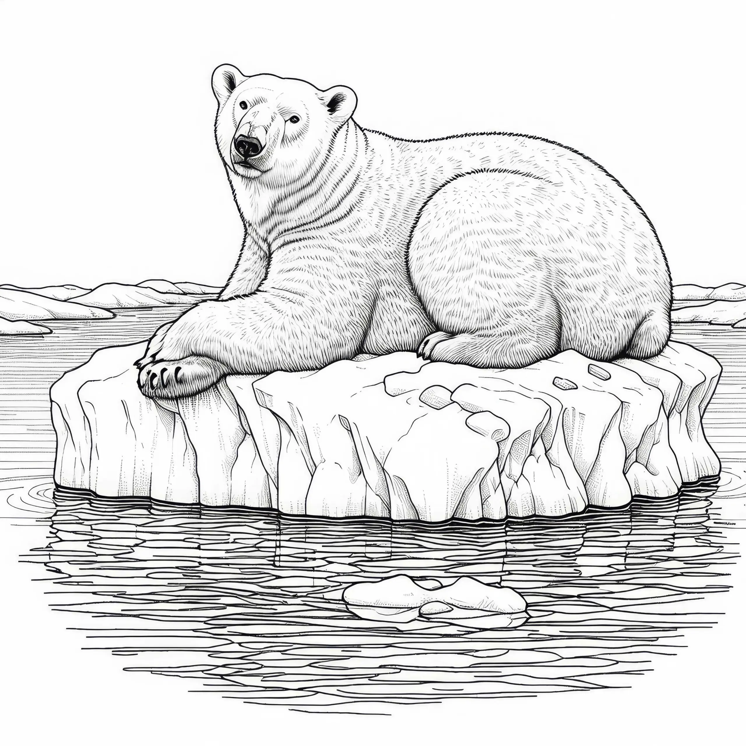 Eisbär auf Eisscholle: Ausmalbild zum Download (Gratis)
