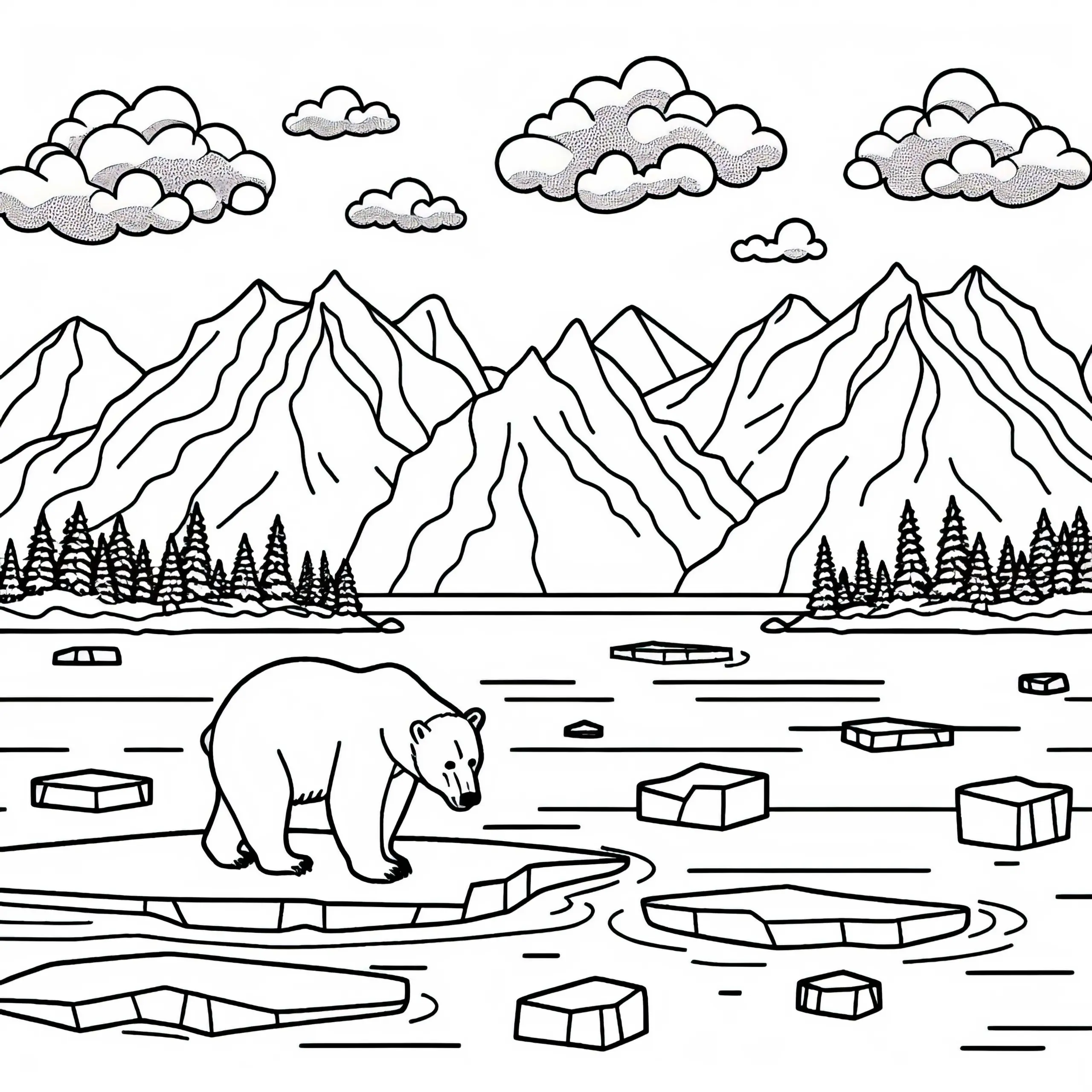 Eisberglaufender Eisbär auf Scholle als Malvorlage gratis (Ausmalbild)