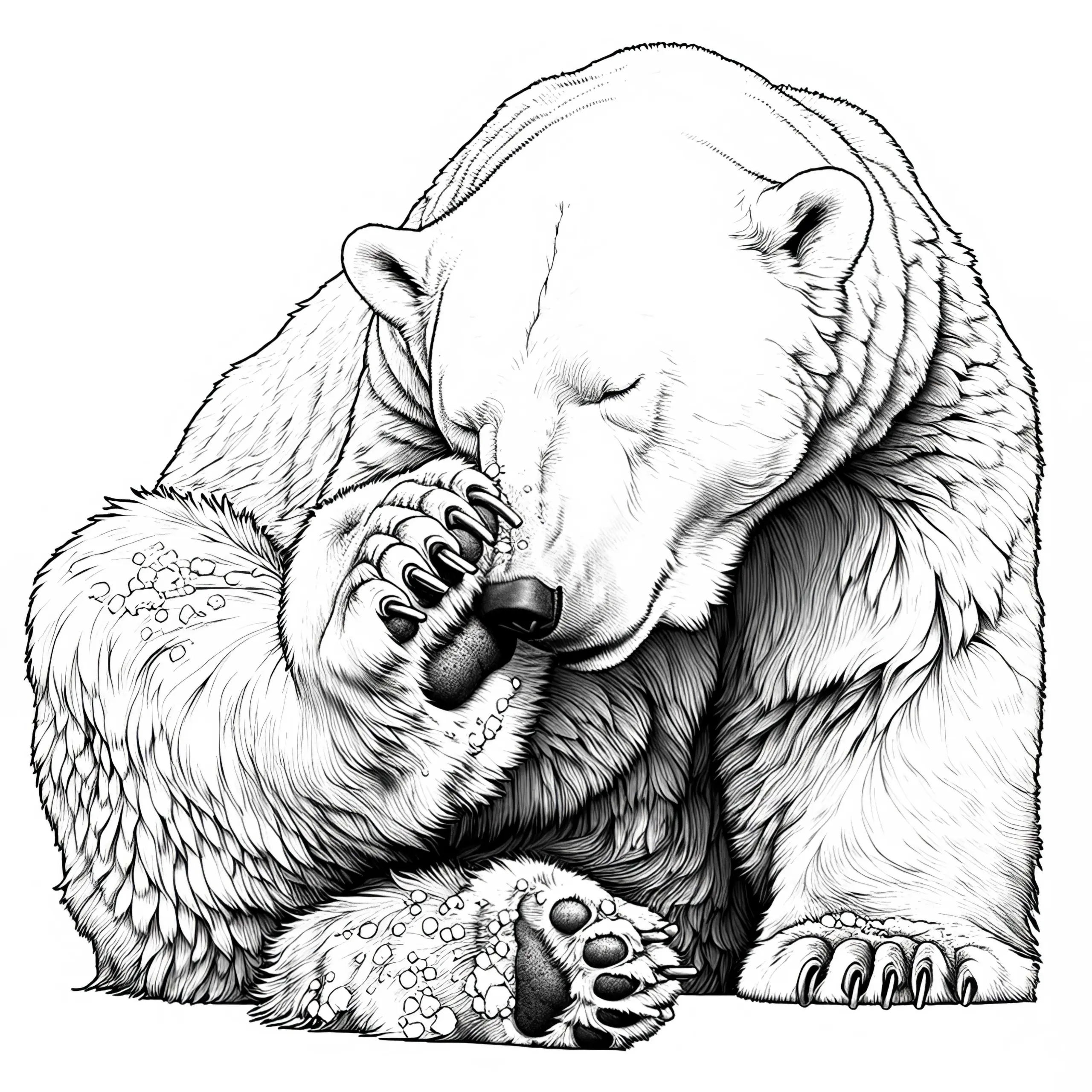 Eisbär reibt sich die Schnauze: Detailreiches Ausmalbild zum Download (Kostenlos)