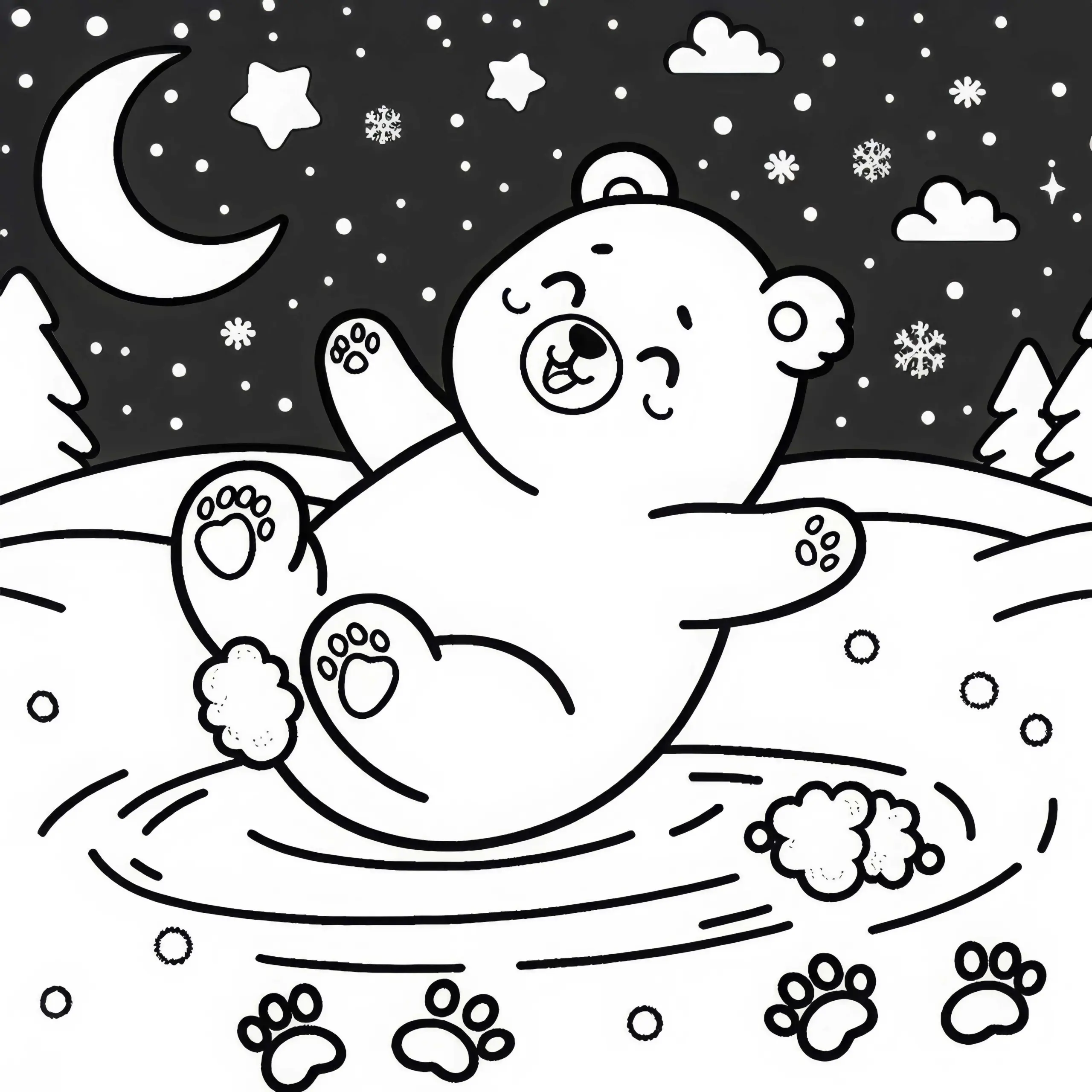 Eisbär im Schnee: Ausmalbild zum Download (Kostenlos)