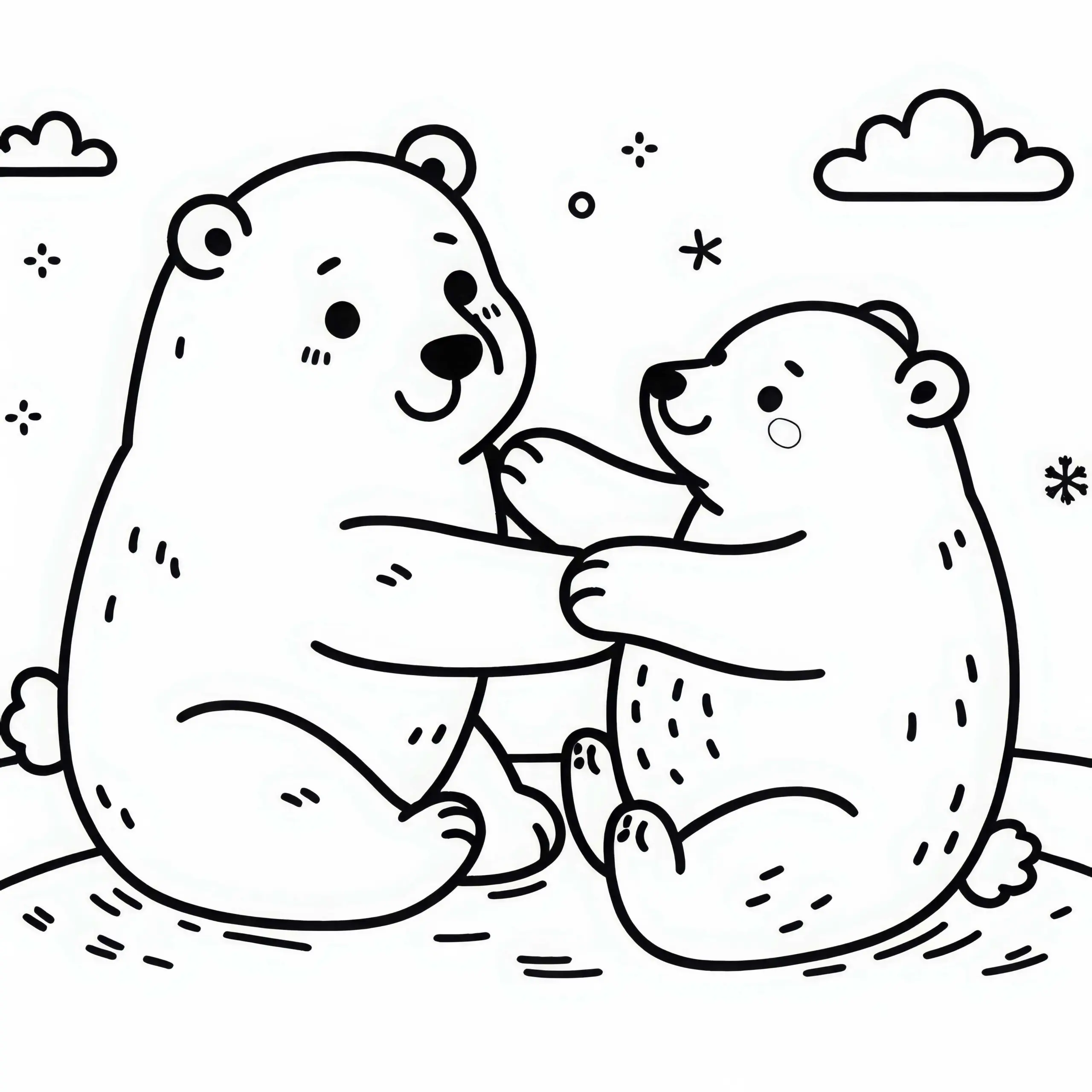 Eisbär spielt mit Artgenosse: Einfaches Ausmalbild (Gratis)