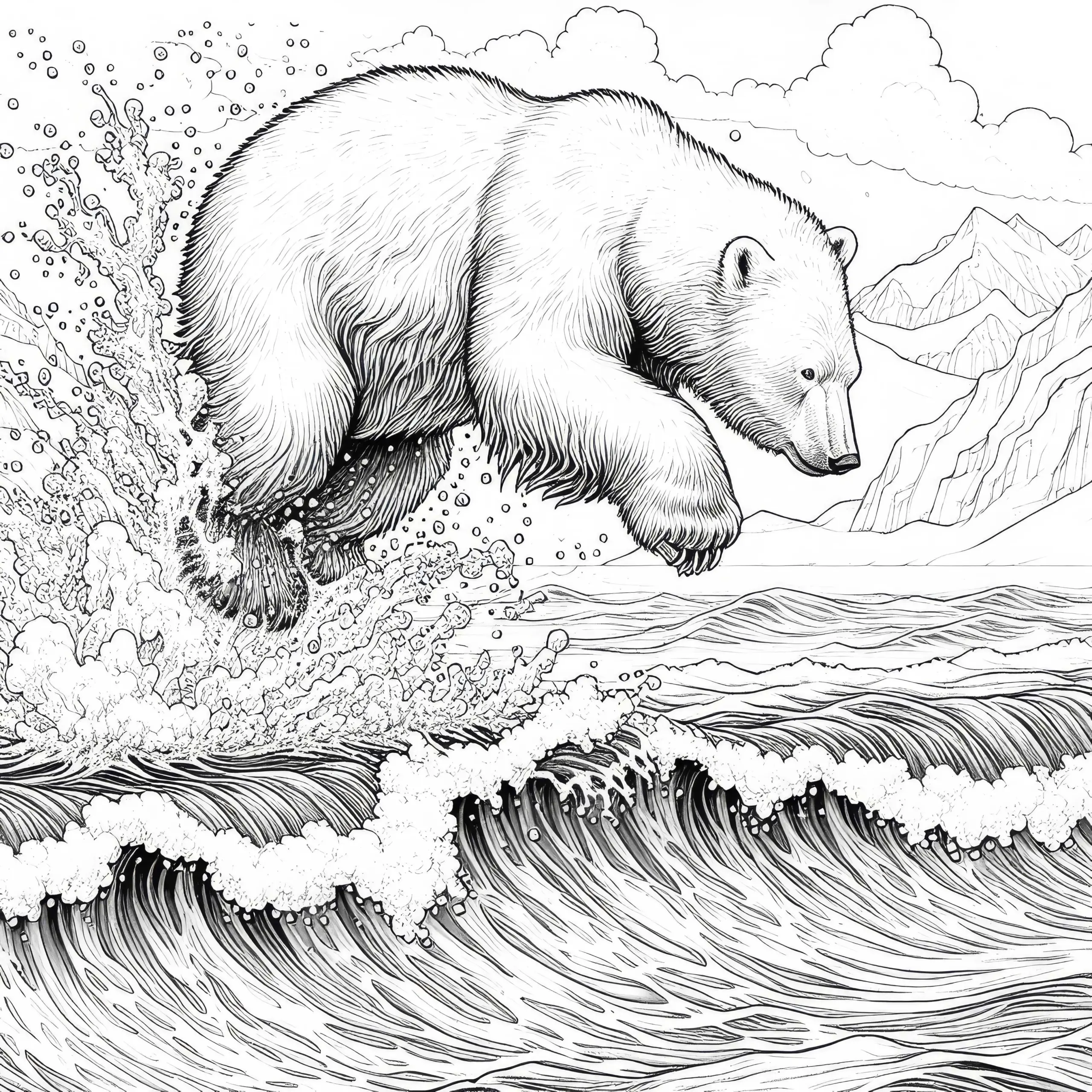 Eisbär springt ins Wasser: Ausmalbild zum Download (Kostenlos)