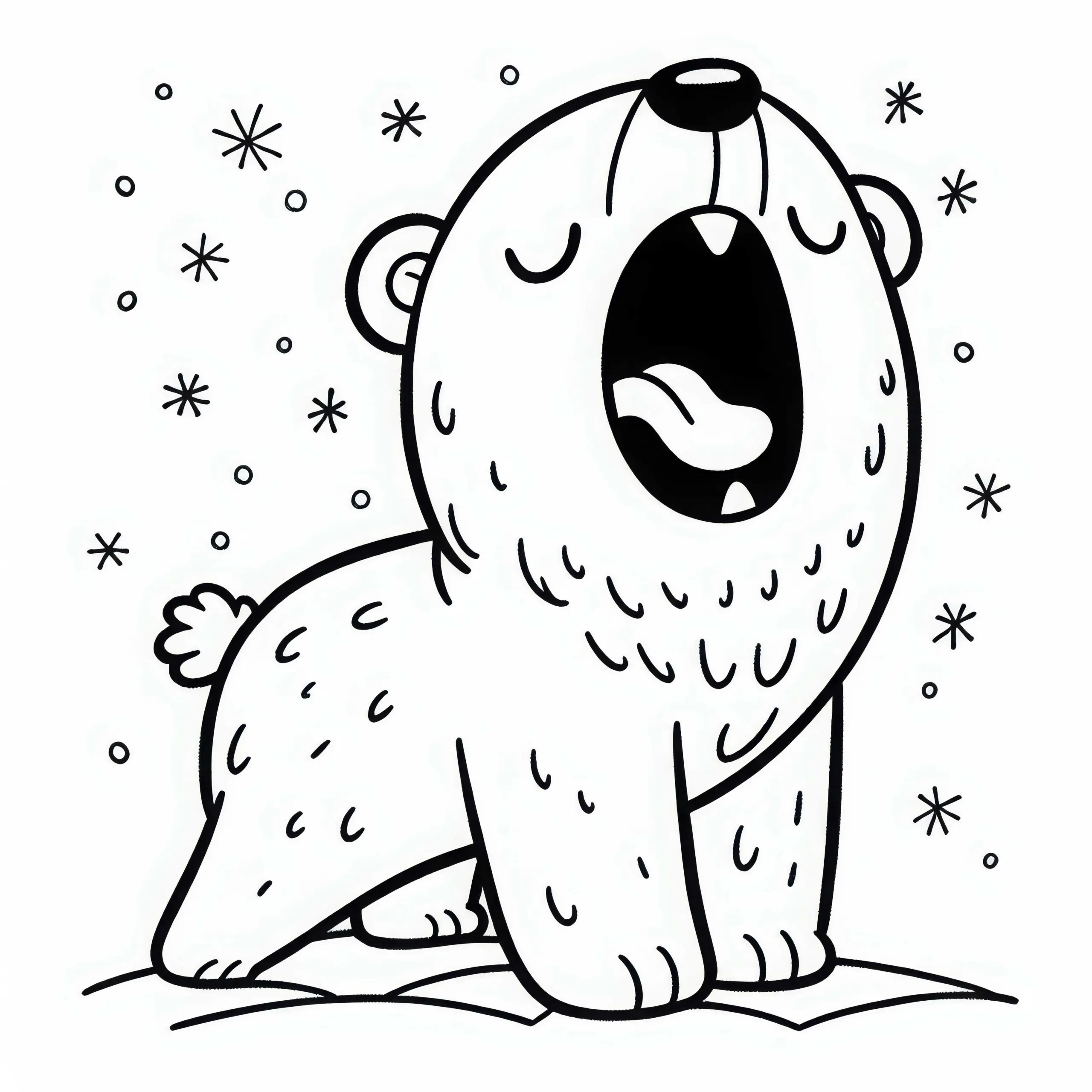 Eisbär streckt sich und gähnt: Ausmalbild für Kinder (Kostenlos)