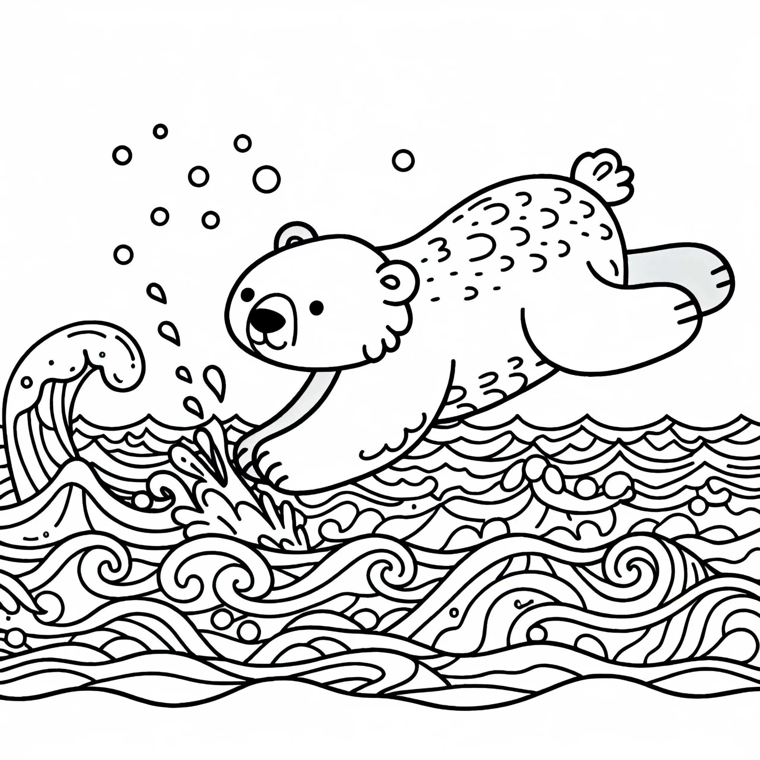 Eisbär taucht ins eiskalte Wasser: Einfaches Ausmalbild (Gratis)