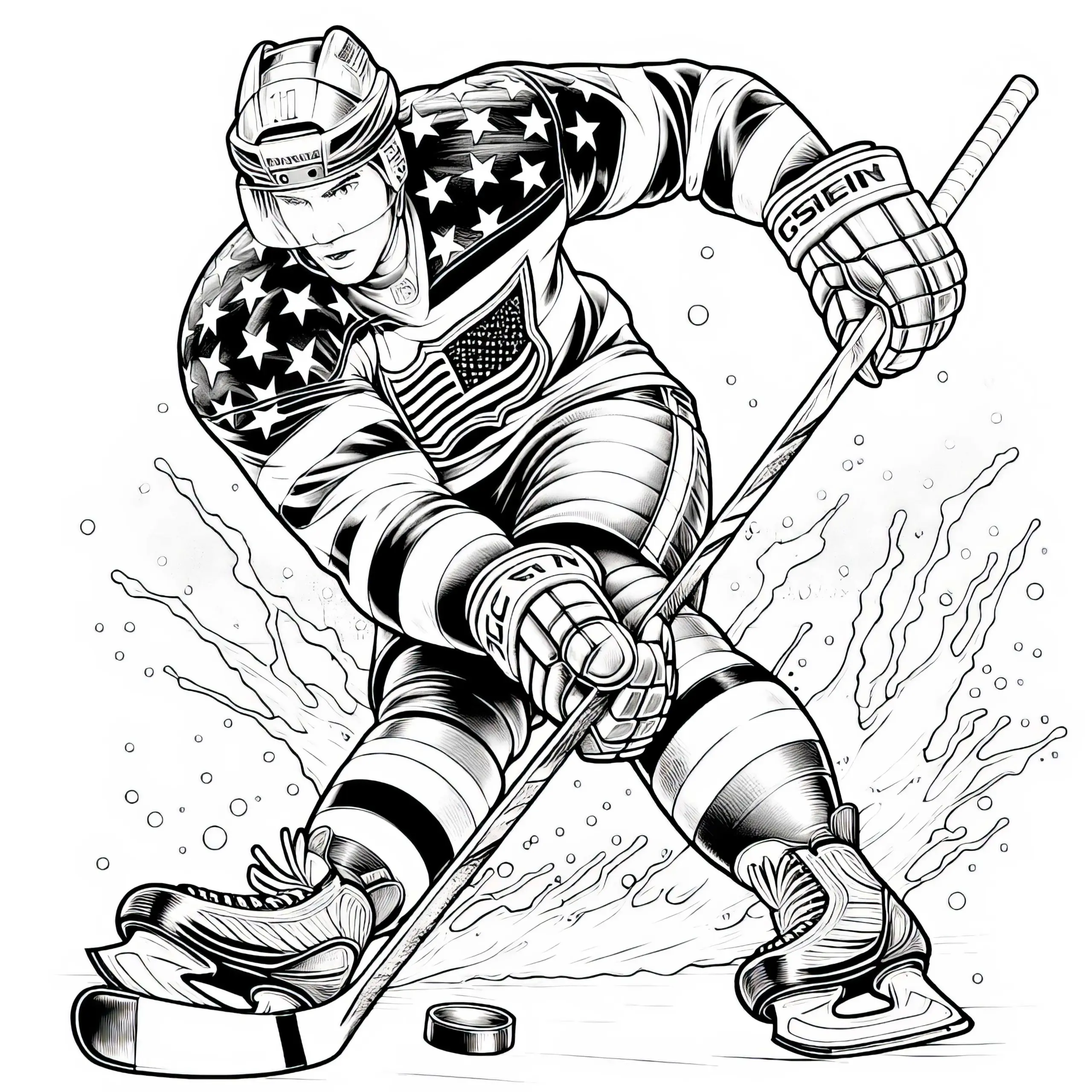 Eishockey Spieler Malvorlage detailreich gratis (Ausmalbild)