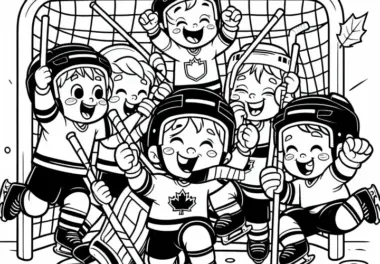 Eishockey-Team feiert nach Tor – Ausmalbild kostenlos