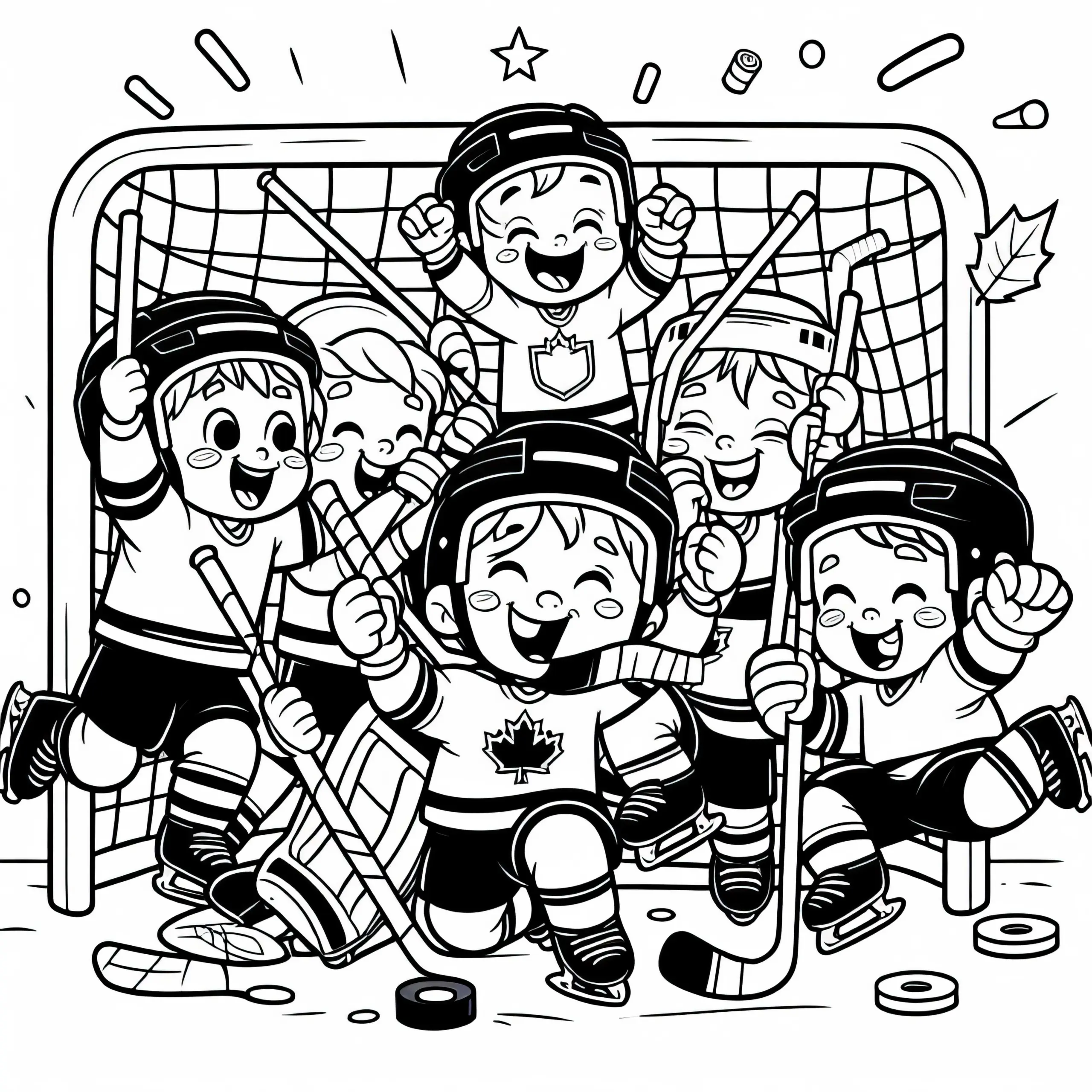 Eishockey-Team feiert nach Tor – Ausmalbild kostenlos