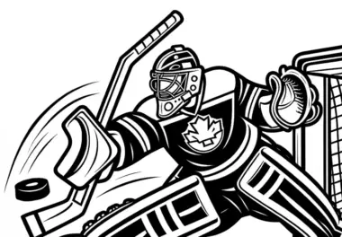 Eishockey-Torwart hält Puck – Ausmalbild gratis