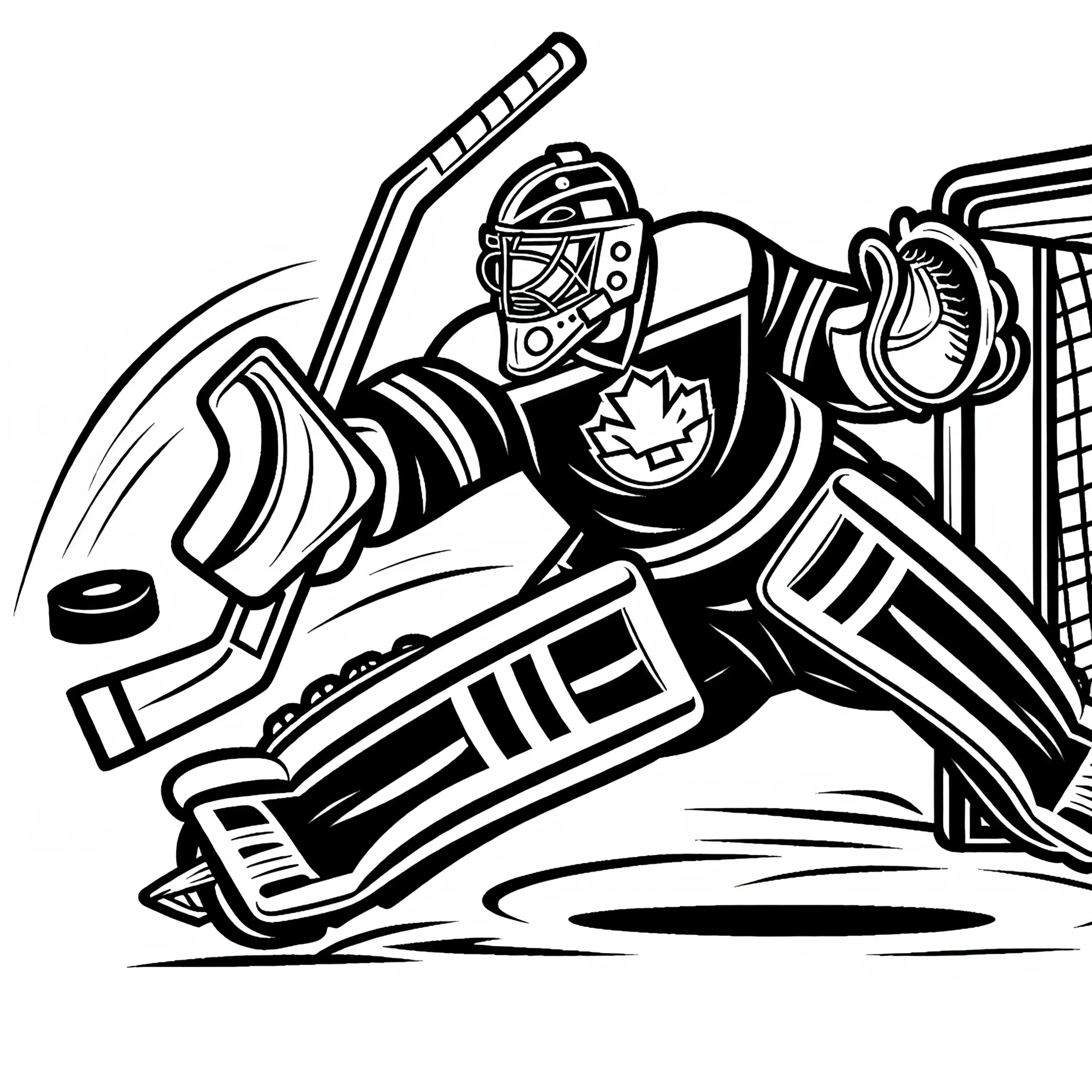 Eishockey-Torwart hält Puck – Ausmalbild gratis