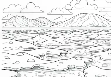 Eisige Hügel mit schmelzenden Schneeresten in der Tundra – Ausmalbild kostenlos