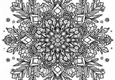 Eiskristall-Mandala-Malvorlage für den Winter kostenlos downloaden