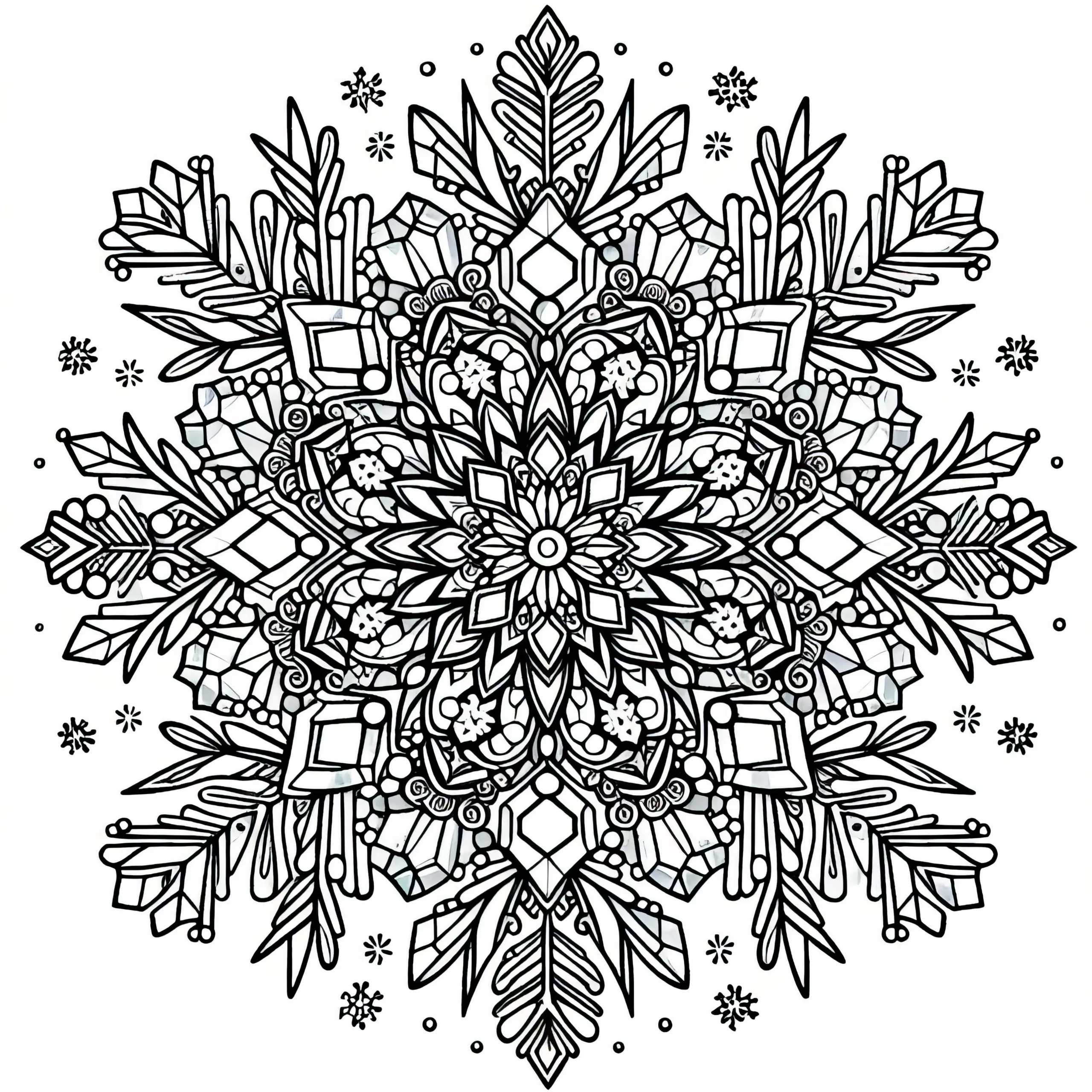 Eiskristall-Mandala-Malvorlage für den Winter kostenlos downloaden (Ausmalbild)