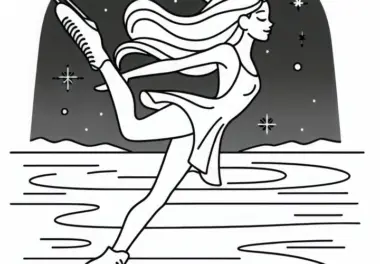 Eiskunstläuferin führt elegante Pirouette aus – Ausmalbild Kostenlos