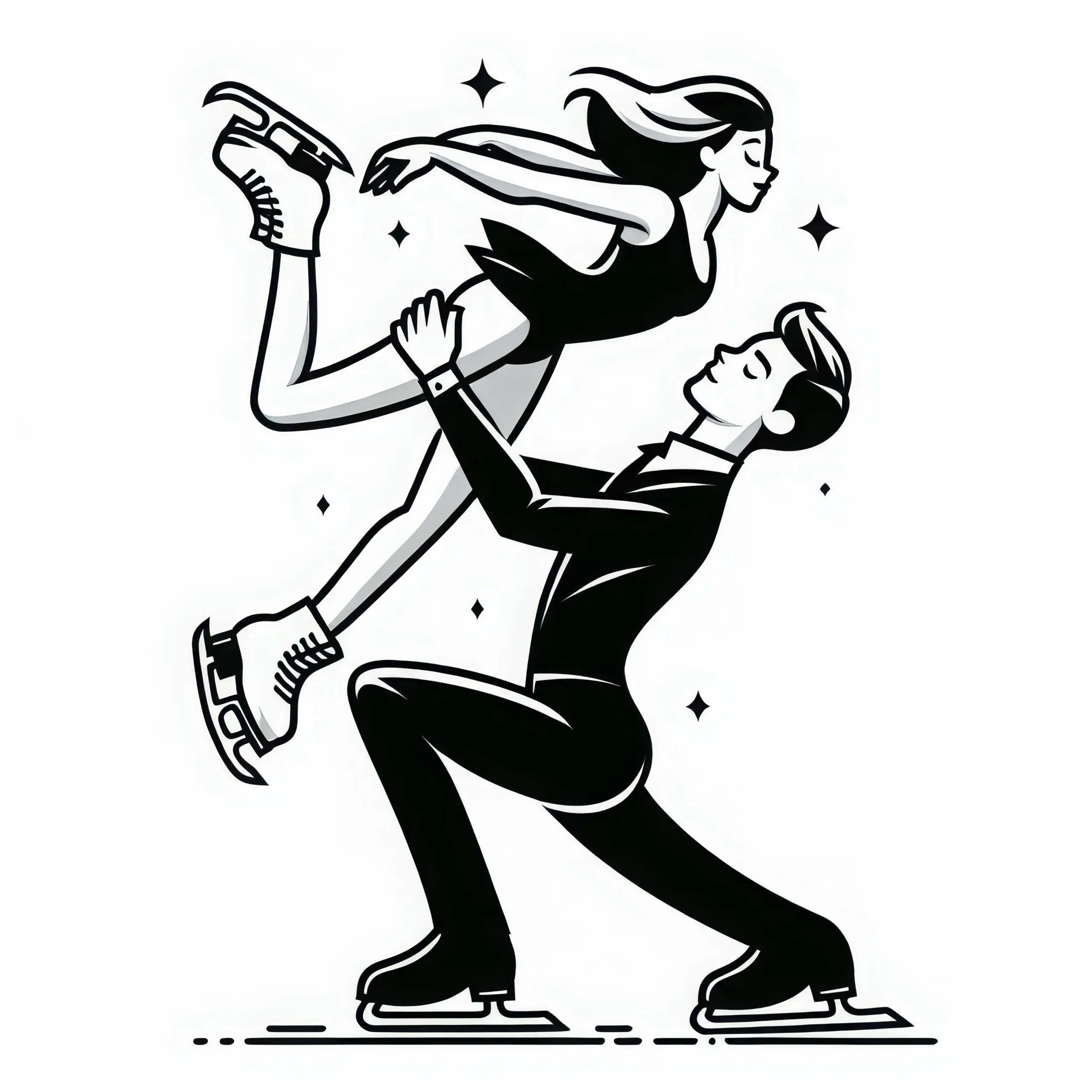Eiskunstlauf-Paar hebt akrobatische Figur – Ausmalbild kostenlos