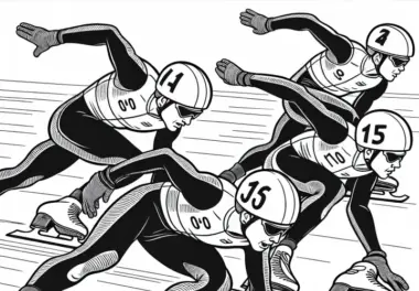 Eisschnellläufer beim Shorttrack – Ausmalbild kostenlos herunterladen
