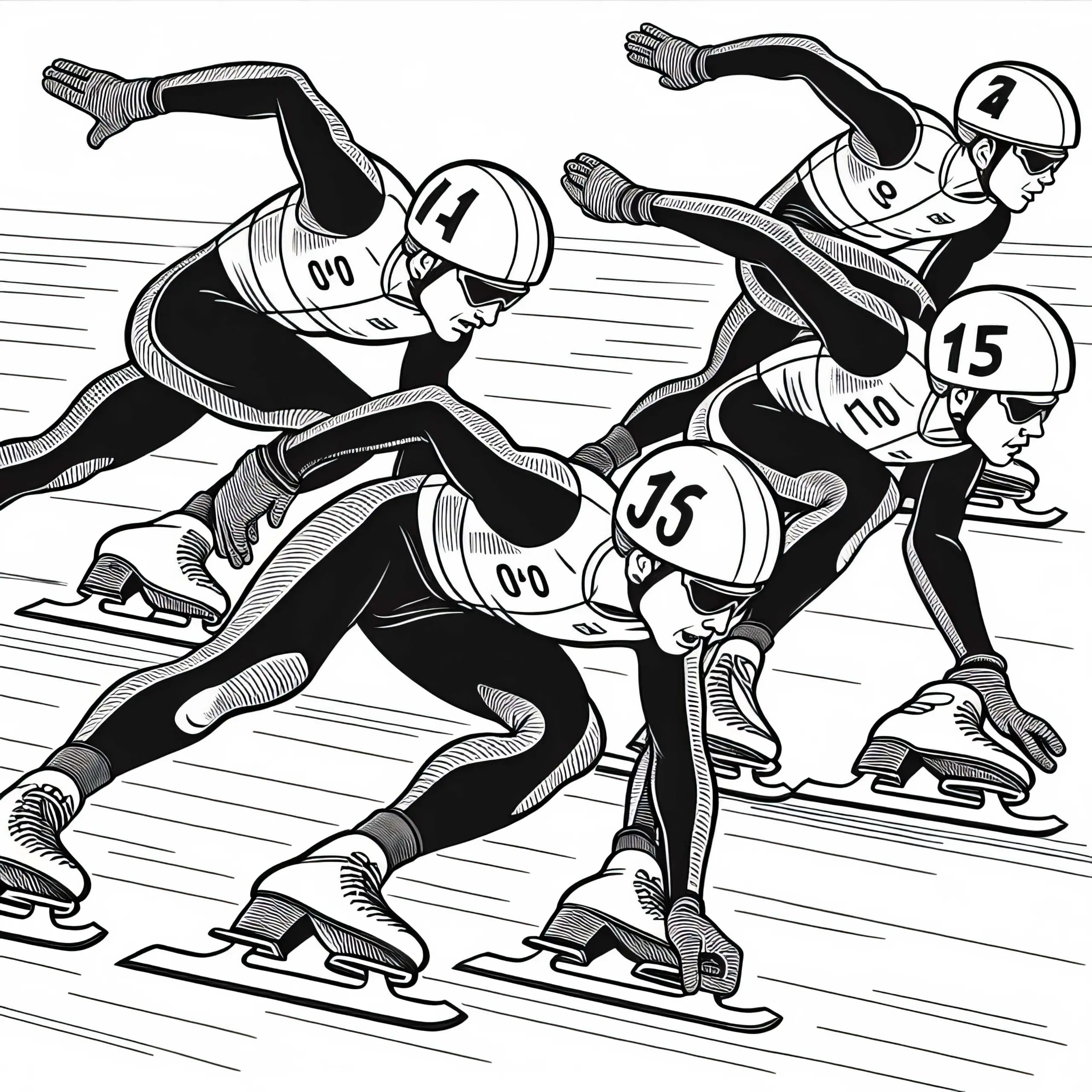 Eisschnellläufer beim Shorttrack – Ausmalbild kostenlos herunterladen