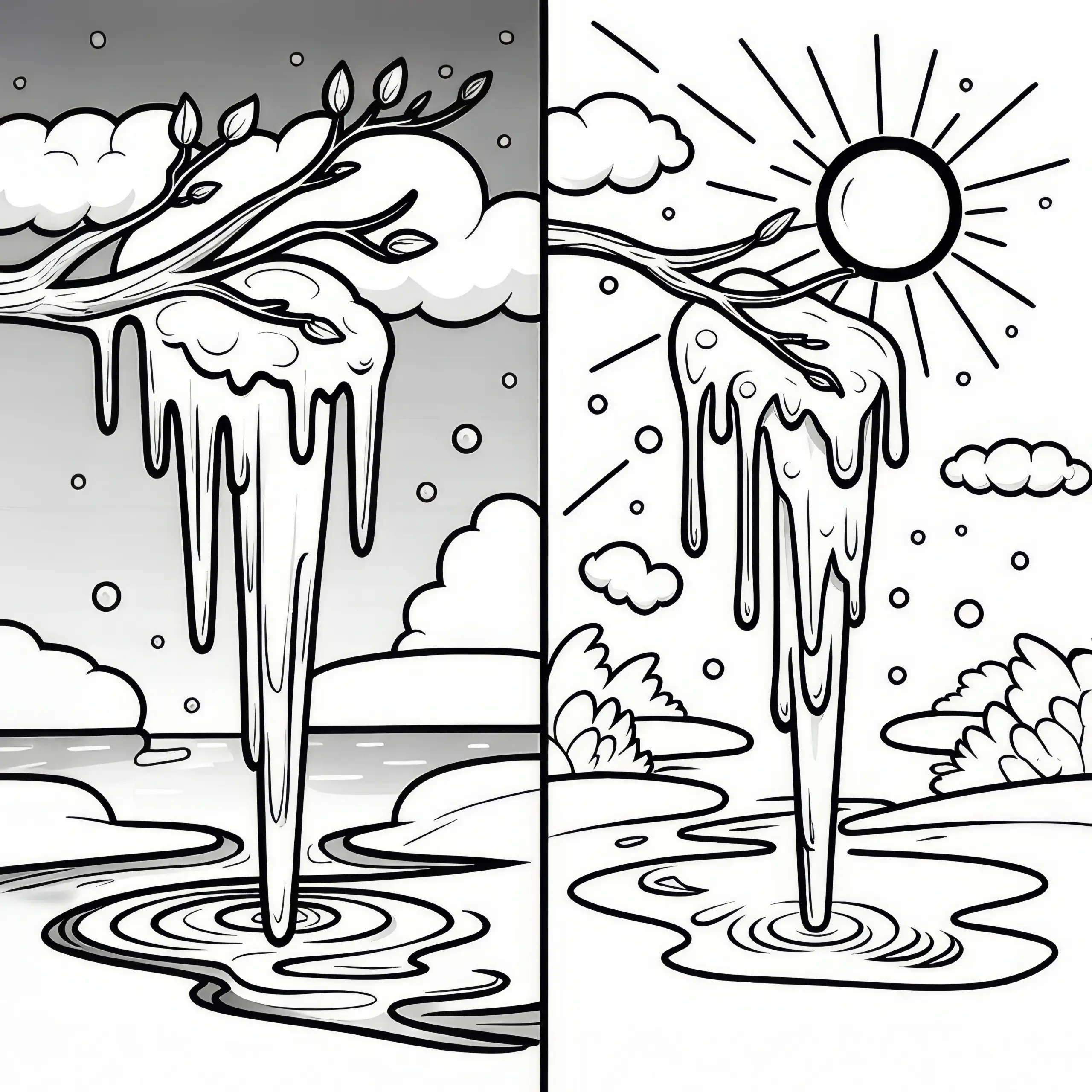 Eiszapfen, der in der Februar Sonne schmilzt: Malvorlage zumMalvorl Herunterladen (Gratis) (Ausmalbild)