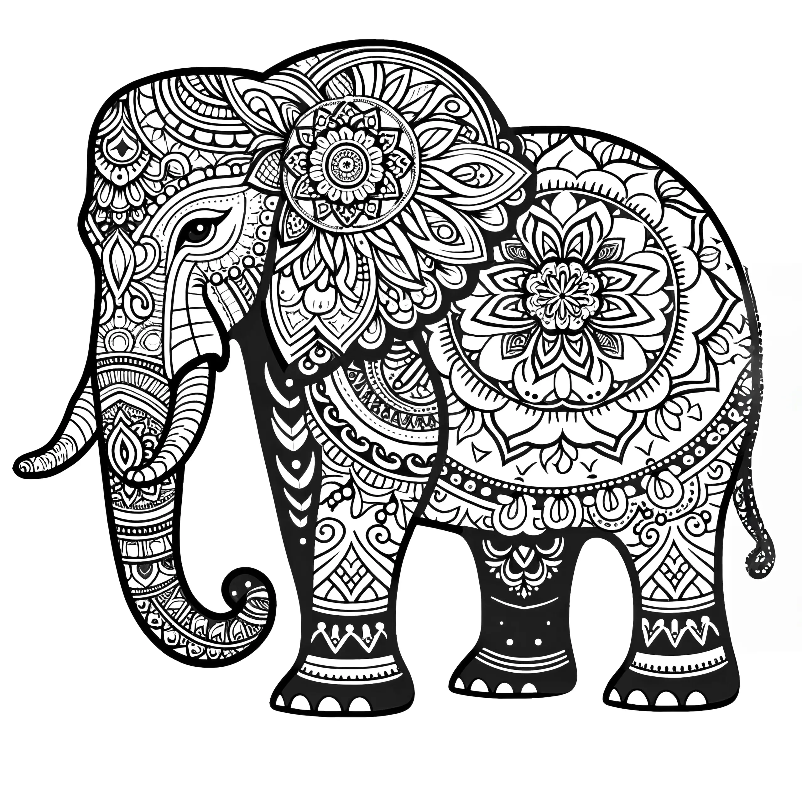 Elefant-Mandala einfach: Kostenlos zum Ausmalen (Ausmalbild)