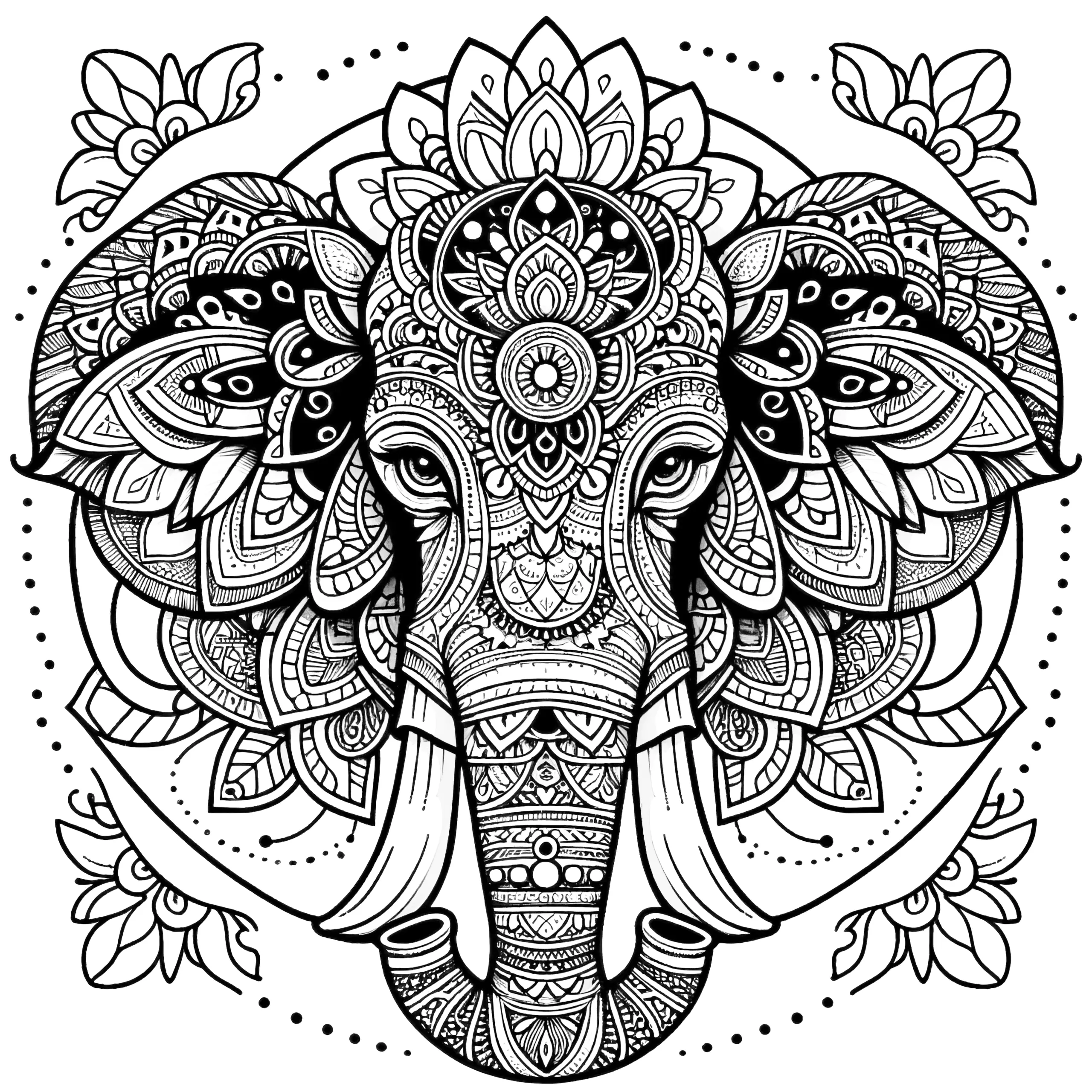 Elefant-Mandala komplex: Gratis zum Ausmalen (Ausmalbild)