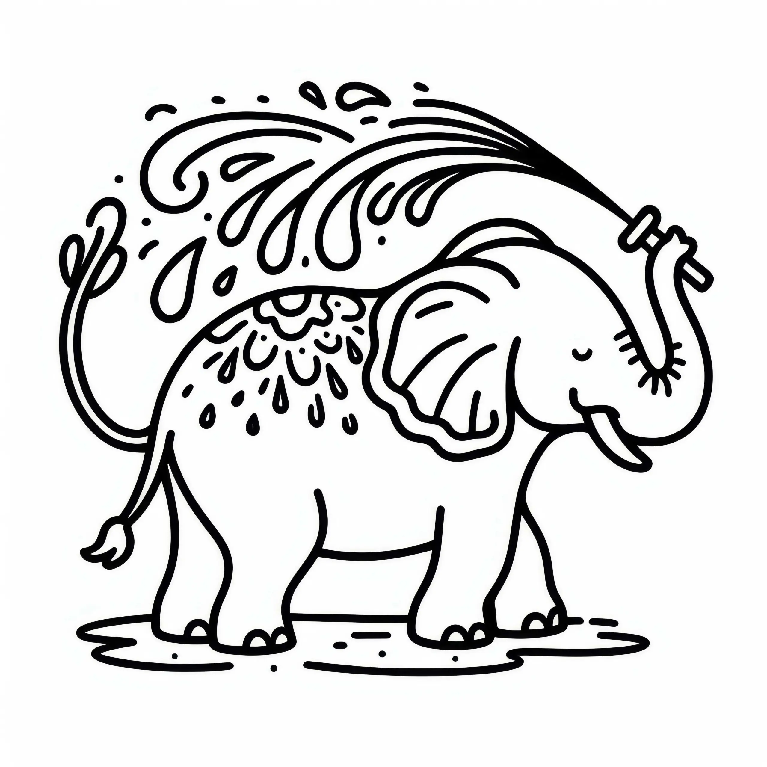 Elefant spritzt sich Wasser auf den Rücken – Malvorlage kostenlos (Ausmalbild)