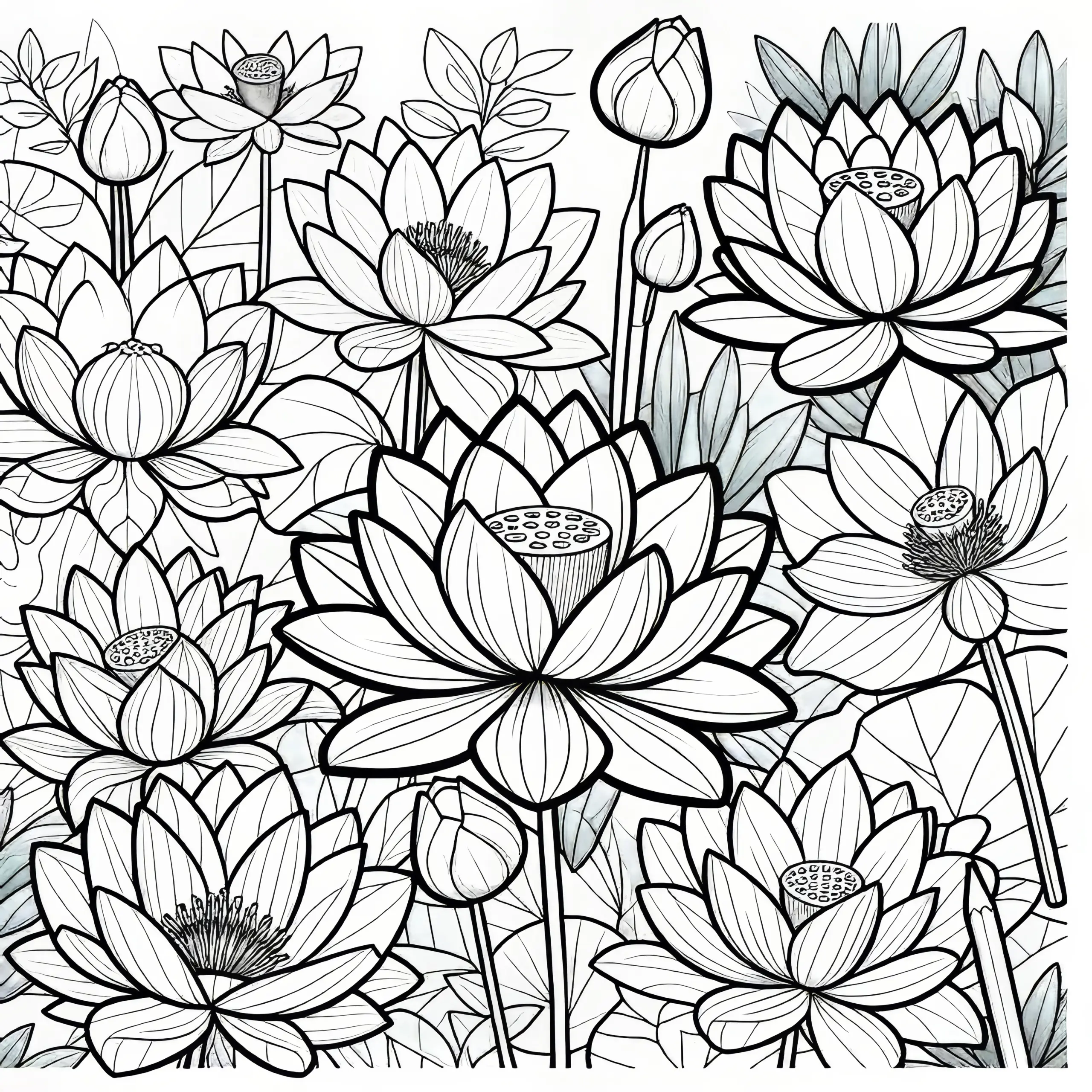 Elegante Lotusblüten: Ausmalbild zum Download (Kostenlos)