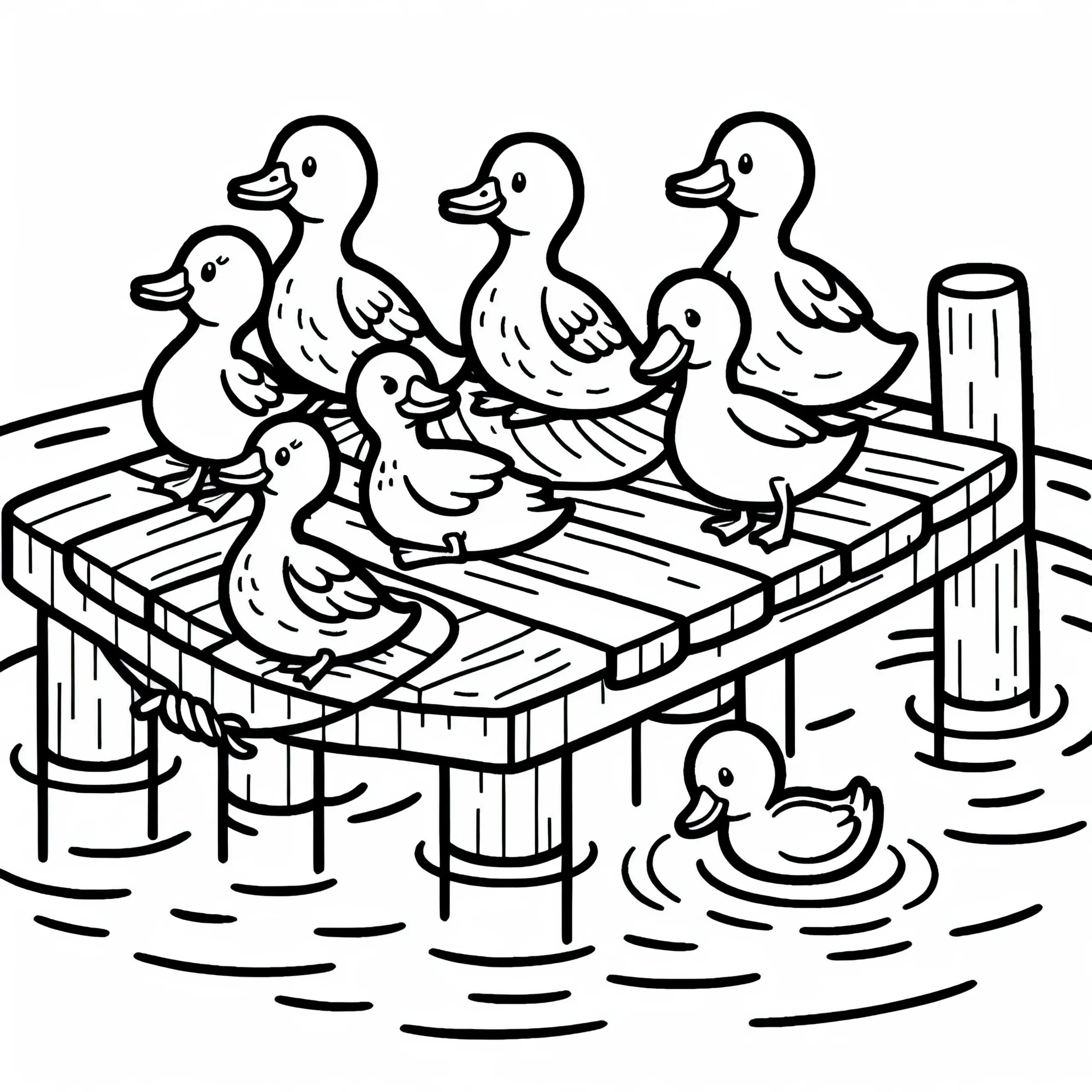 Enten sitzen auf einem Steg: Einfaches Ausmalbild (Kostenlos)