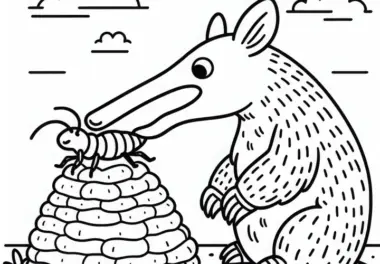 Ein Erdferkel bei einem Termitenhügel – Malvorlage Einfach Kostenlos
