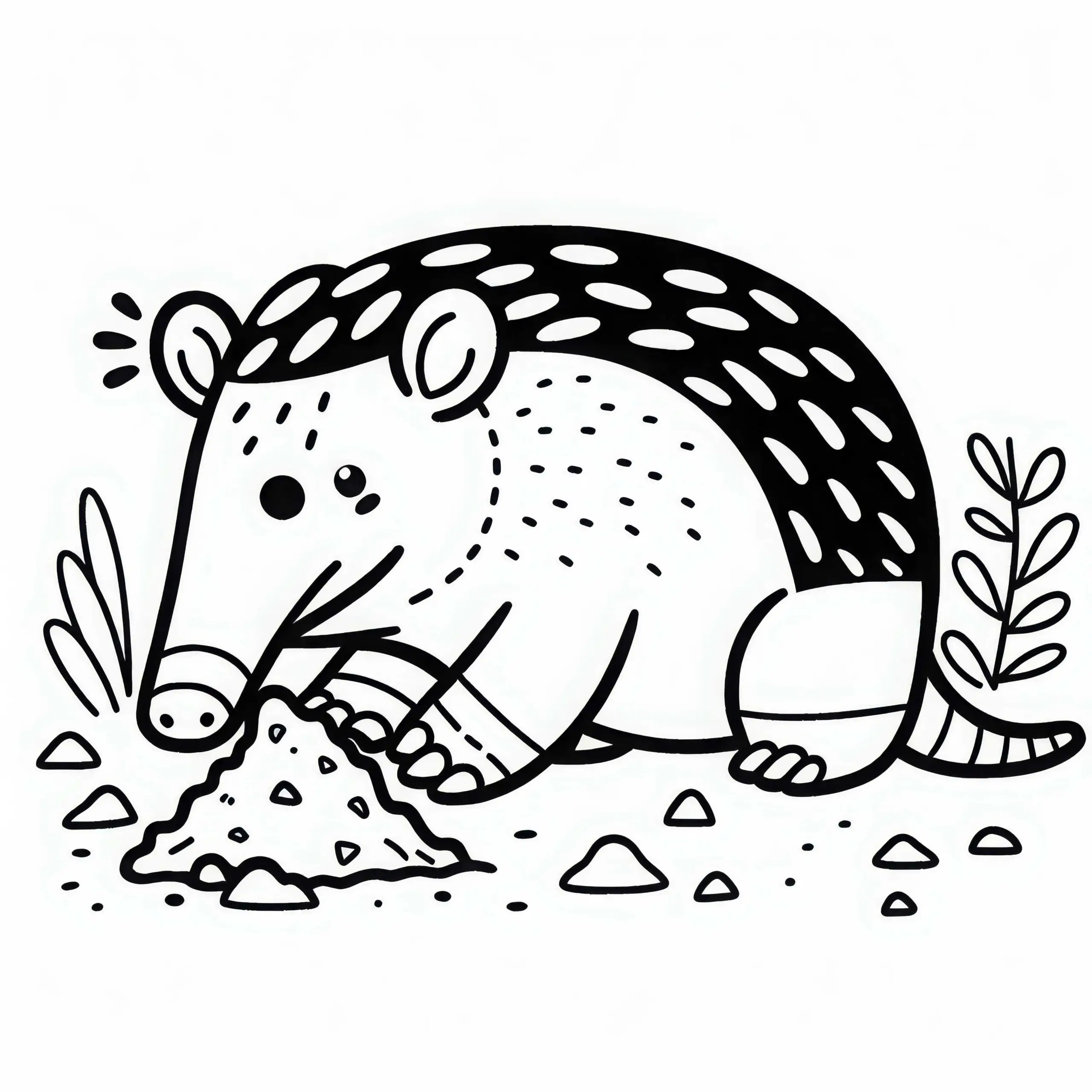 Erdferkel wühlt in Erde – Ausmalbild gratis