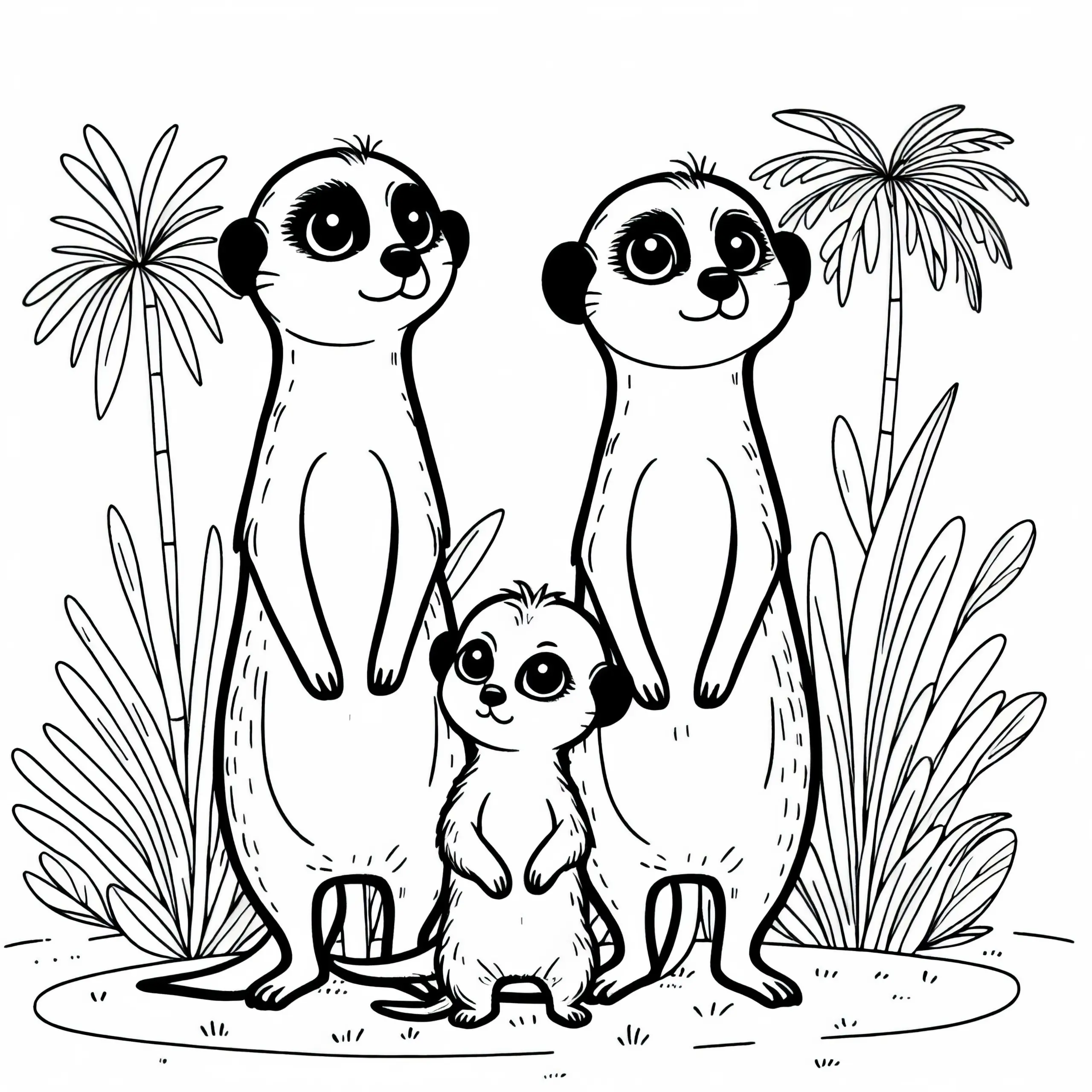 Erdmännchen Familie Malvorlage Kostenlos herunterladen (Ausmalbild)