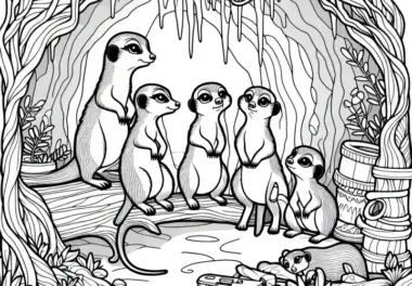 Erdmännchen in Höhle – Ausmalbild gratis herunterladen
