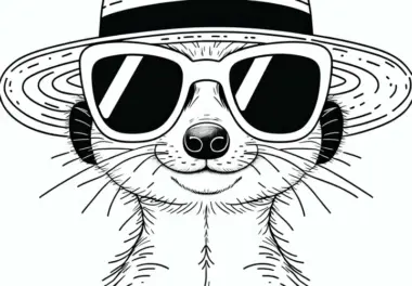 Erdmännchen mit Sonnenbrille und Strohhut – Malvorlage gratis