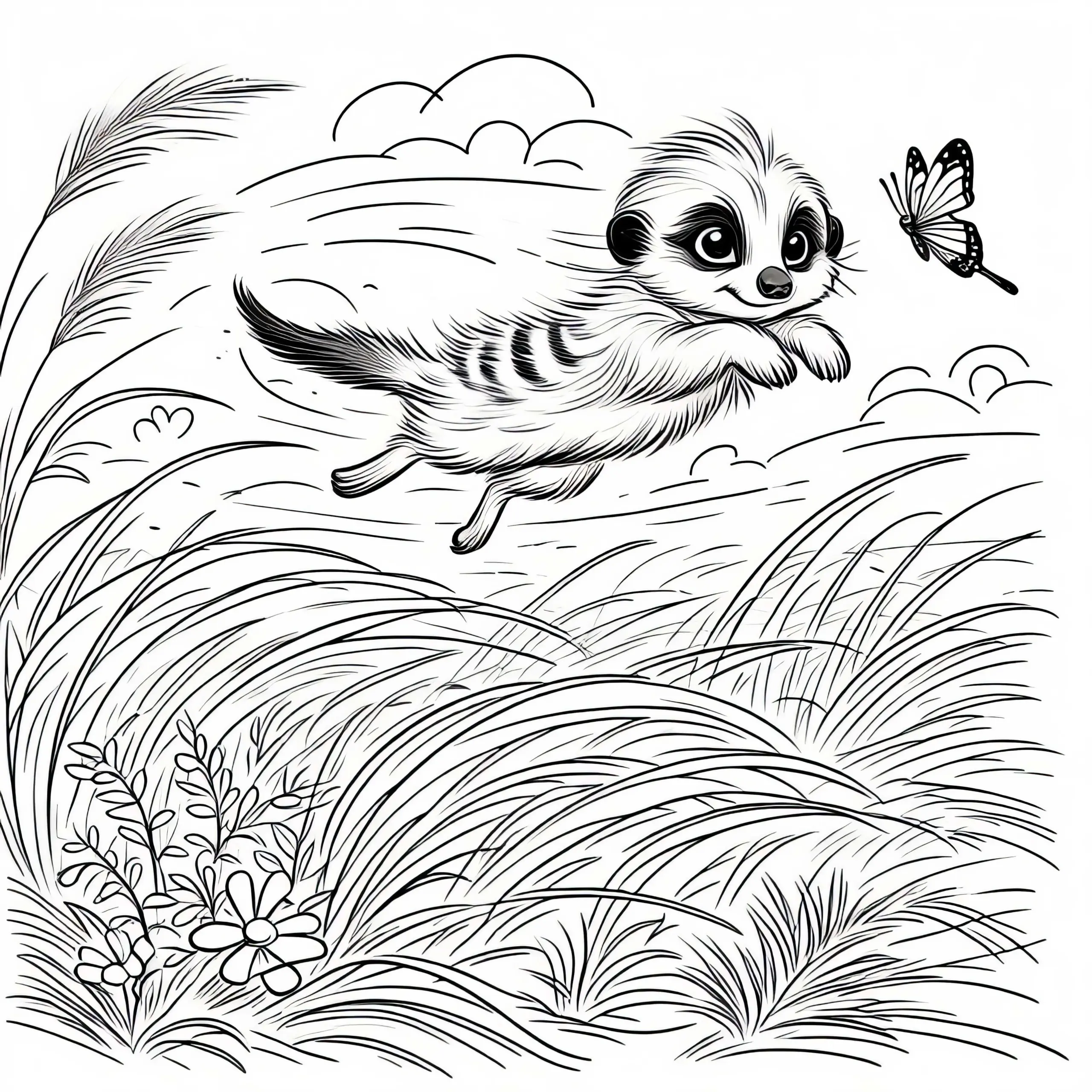 Erdmännchen springt durch die Savanne – kostenloses Ausmalbild