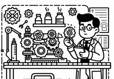 Erfinder testet Prototyp in der Werkstatt – Ausmalbild gratis
