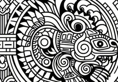 Ausmalbild Sternzeichen der Maya – Kostenloses Etznab Spiegel Motiv