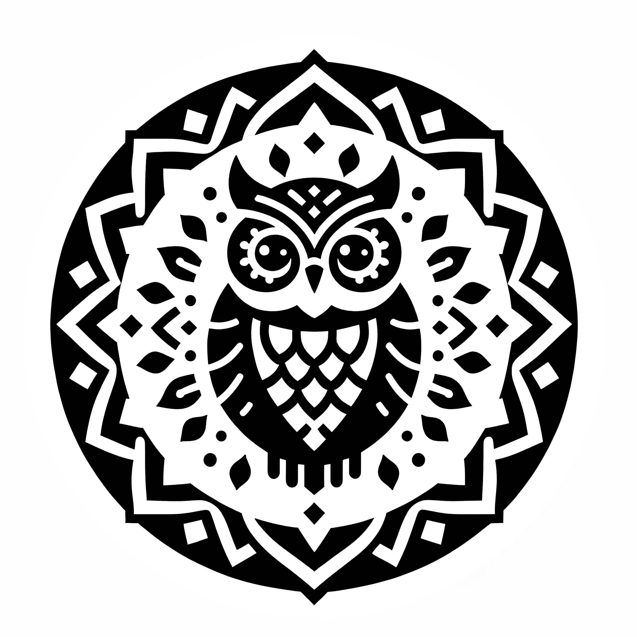 Eule-Mandala einfach: Fang das Waldtier – kostenlos zum Ausmalen (Ausmalbild)