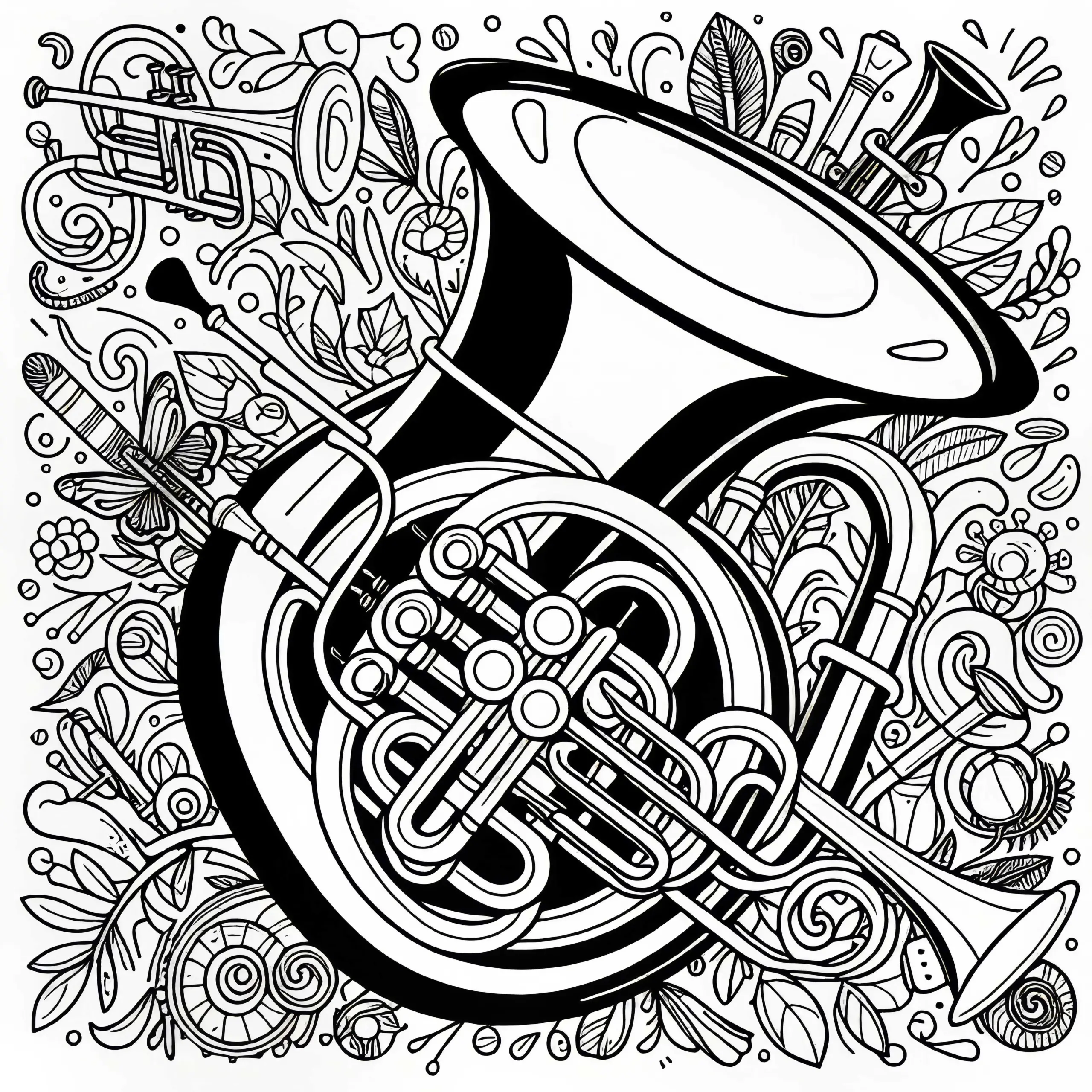Euphonium Malvorlage für Blechblasinstrumente – Kostenlos (Ausmalbild)