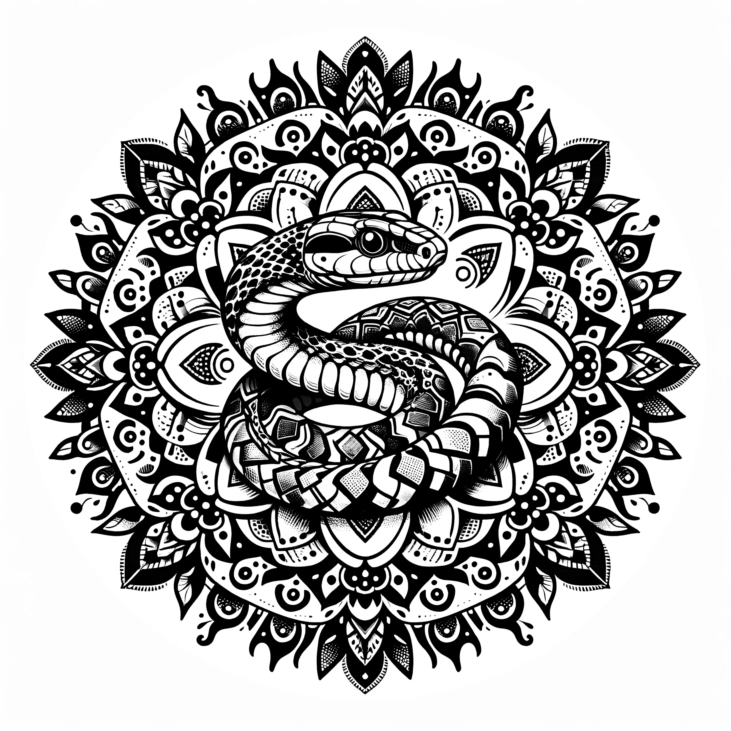Exotisches Schlange-Mandala: Gratis zum Ausmalen (Ausmalbild)