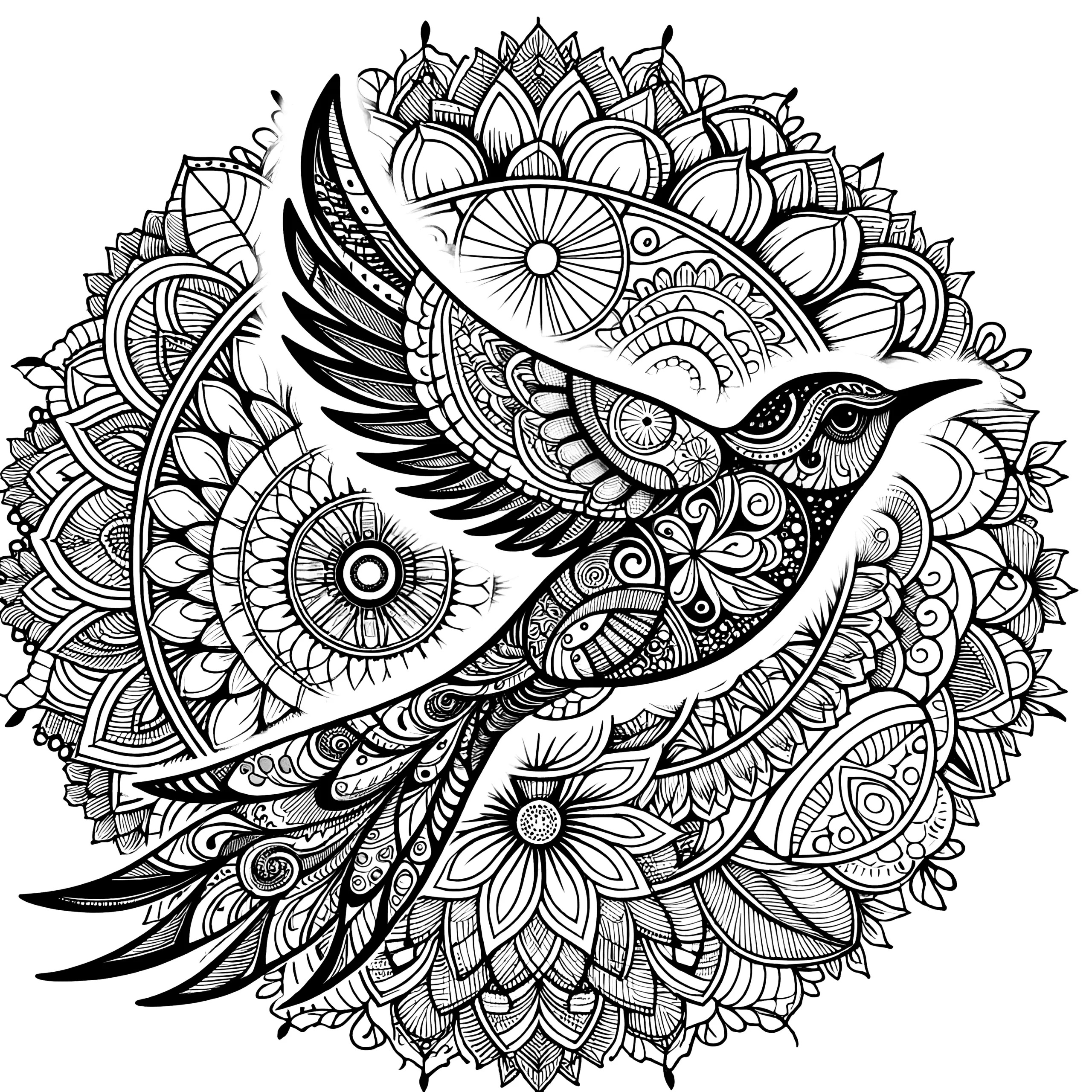 Exotisches Vogel-Mandala: Gratis zum Ausmalen (Ausmalbild)
