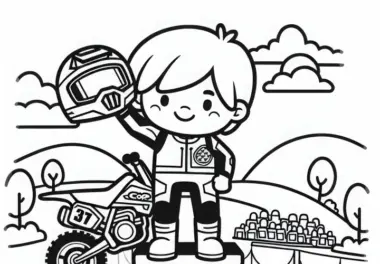 Fahrer steht nach Sieg beim Motorradsport auf dem Podium – Malvorlage gratis