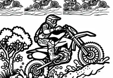 Fahrer überquert beim Motorradsport einen schlammigen Hügel – Malvorlage gratis