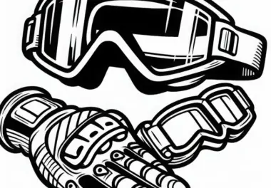 Fahrradbrille und Handschuh fürs Downhill Mountainbiking – Ausmalbild Kostenlos