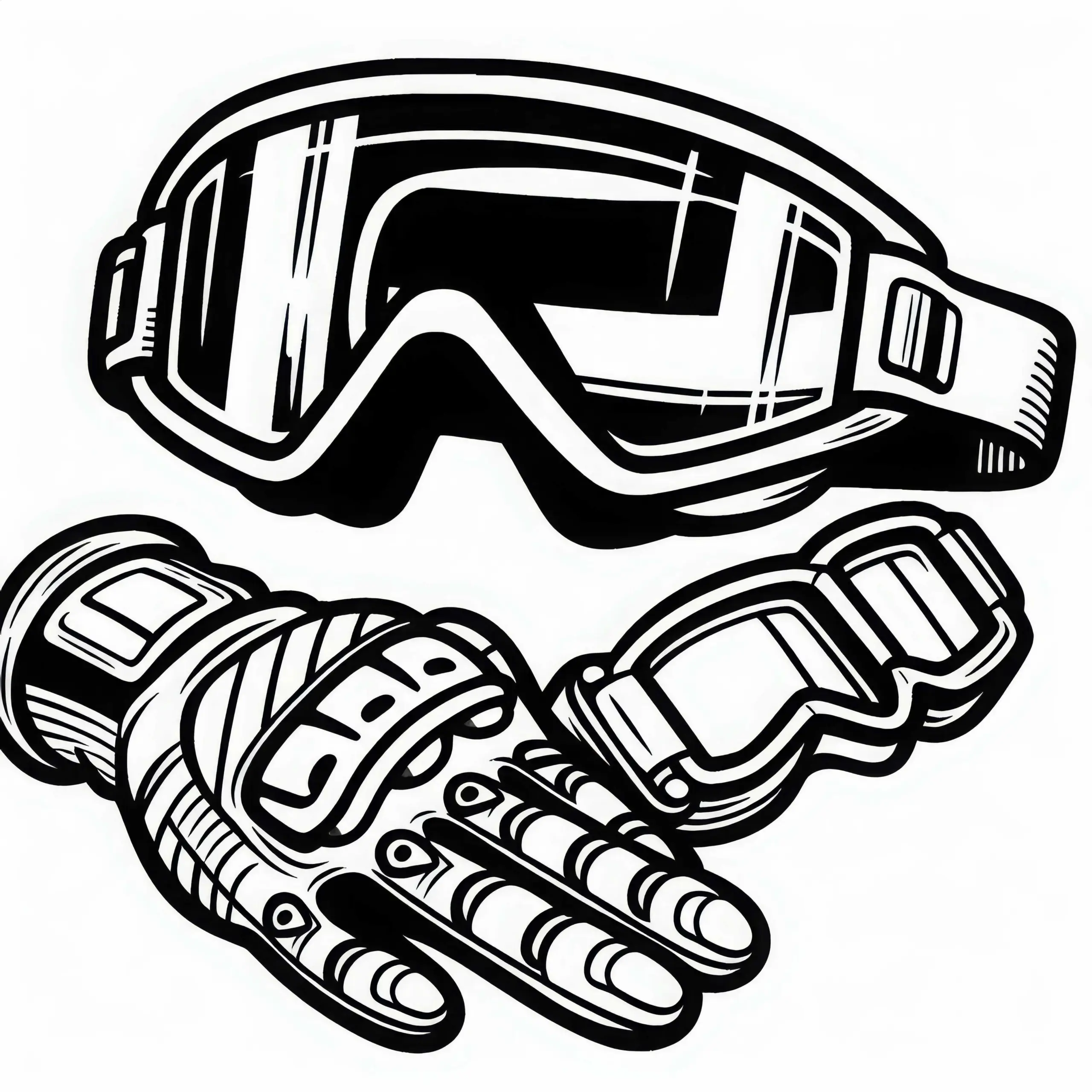 Fahrradbrille und Handschuh fürs Downhill Mountainbiking – Ausmalbild Kostenlos